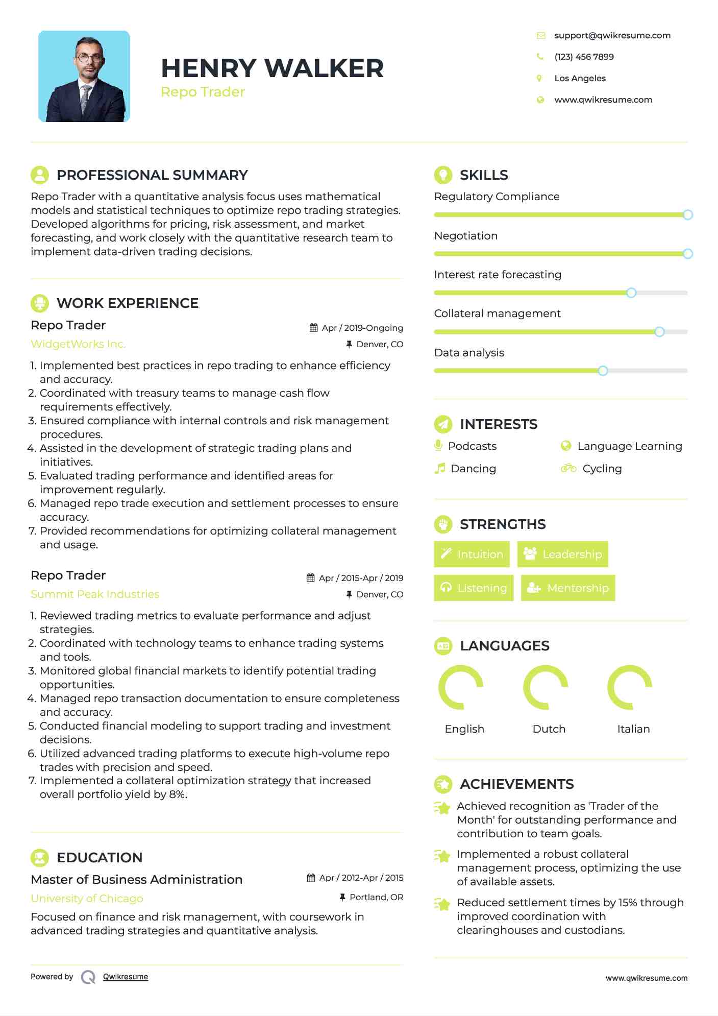 Repo Trader Resume Template