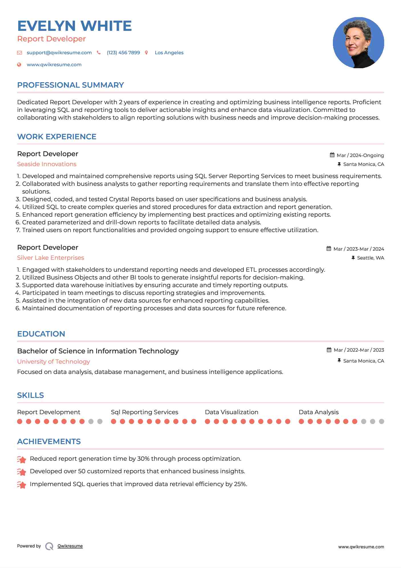 Report Developer Resume Sample