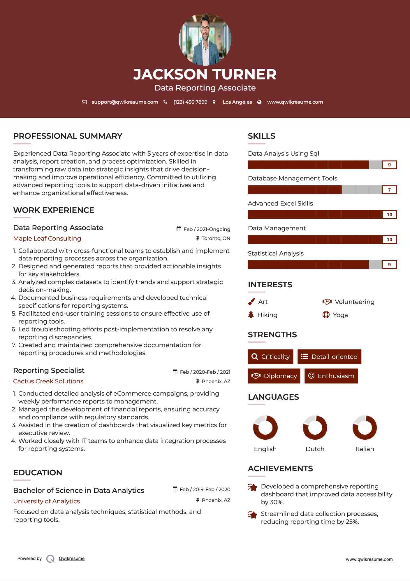 Data Reporting Associate Resume Sample