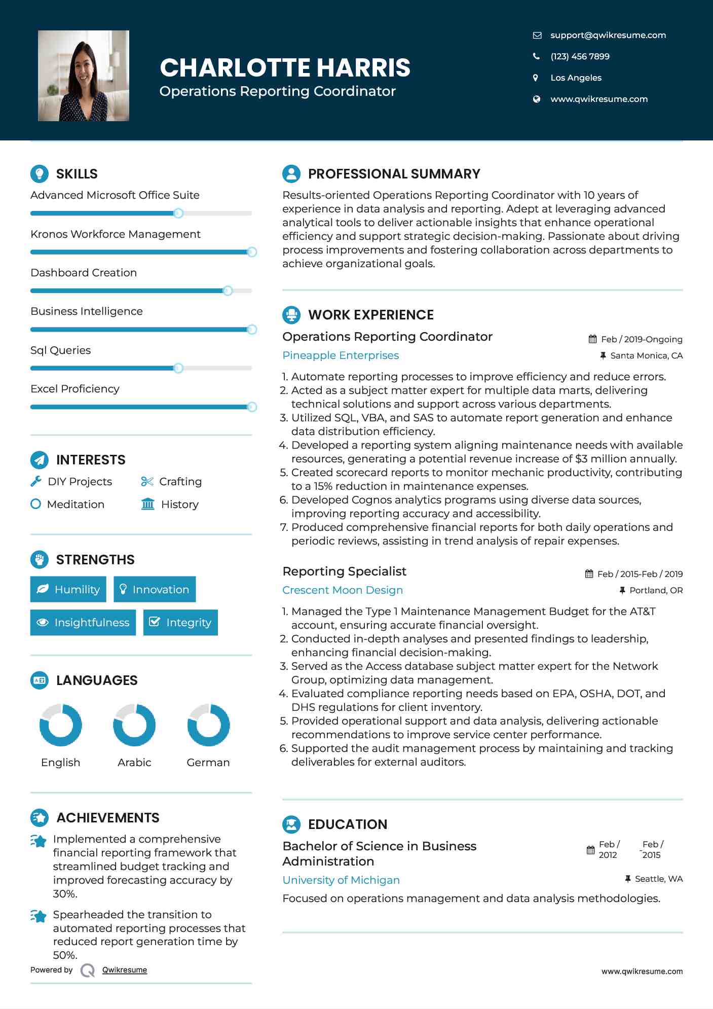 Operations Reporting Coordinator Resume Sample