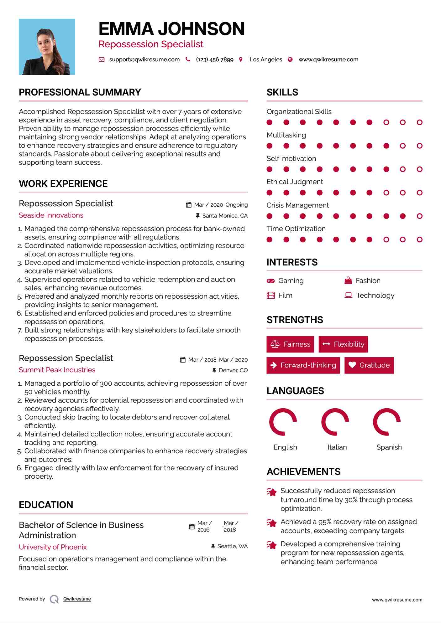 Repossession Specialist Resume Model