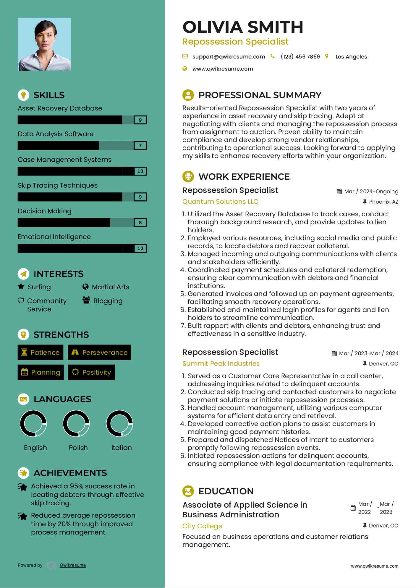 Repossession Specialist Resume Sample