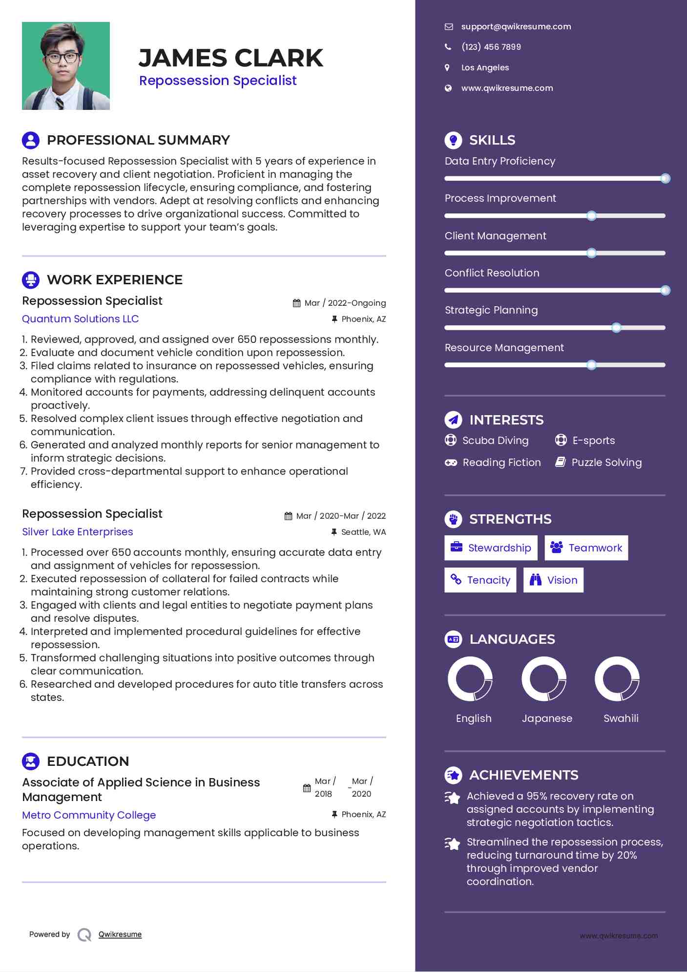Repossession Specialist Resume Model