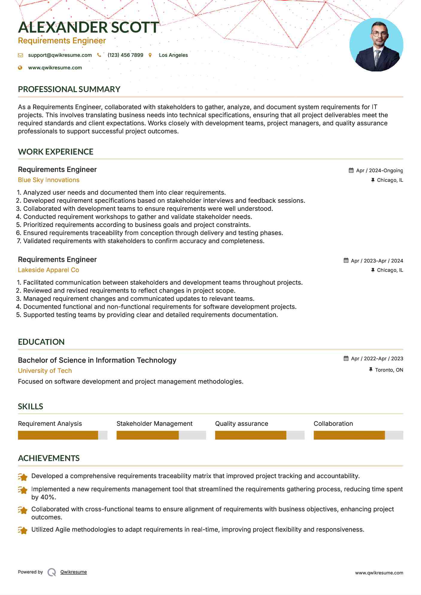 Requirements Engineer Resume Sample