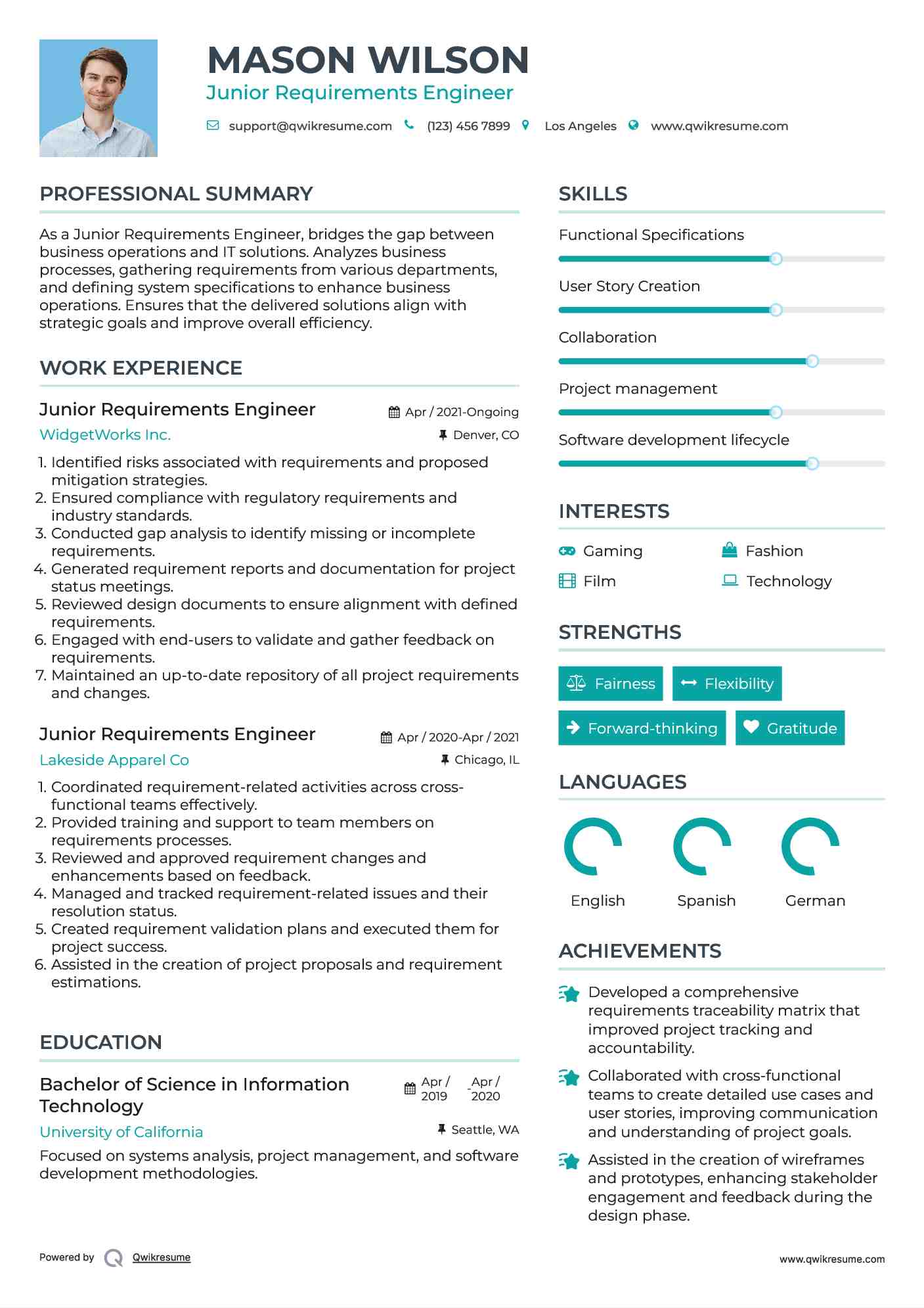 Junior Requirements Engineer Resume Format