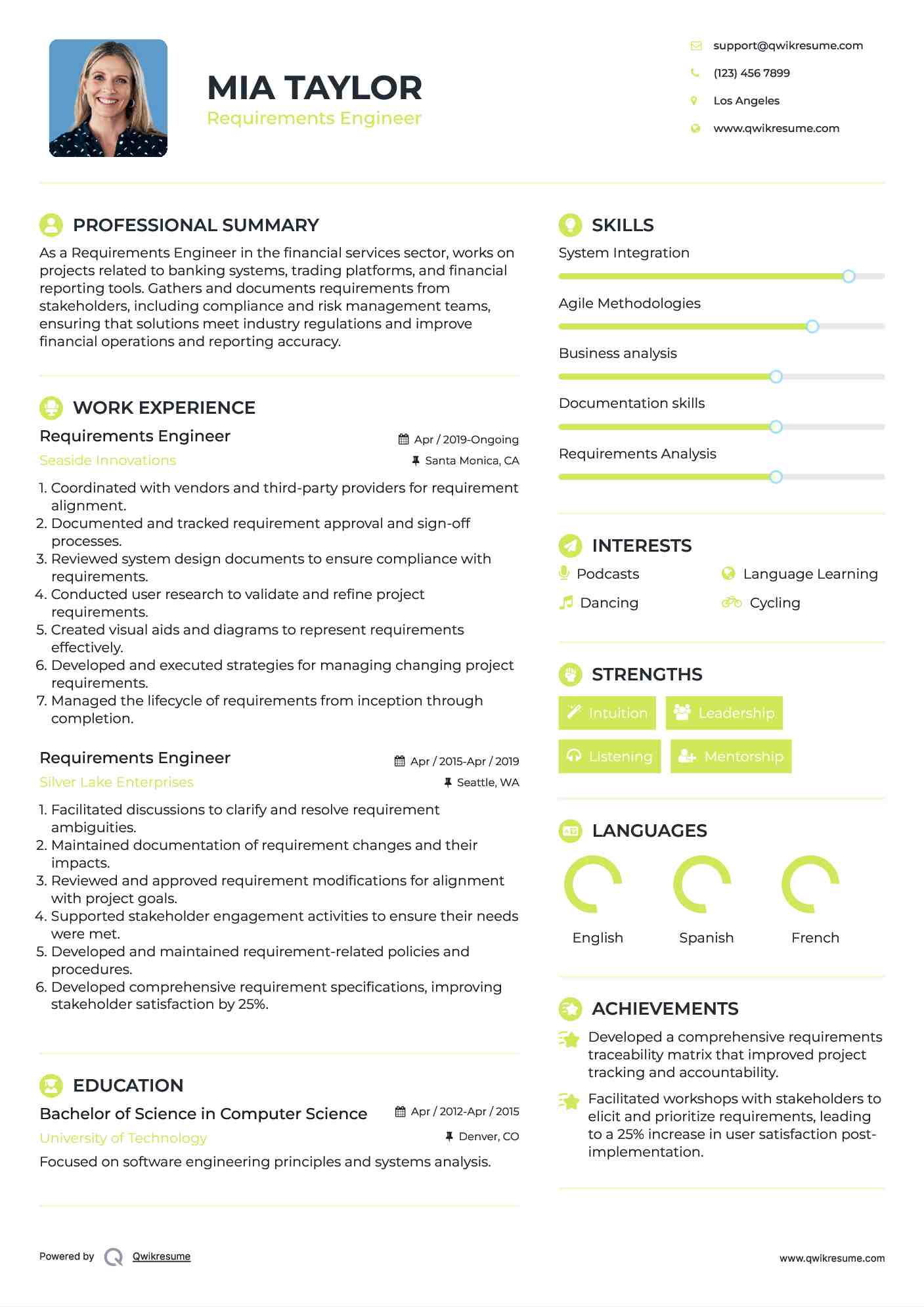 Requirements Engineer Resume Model