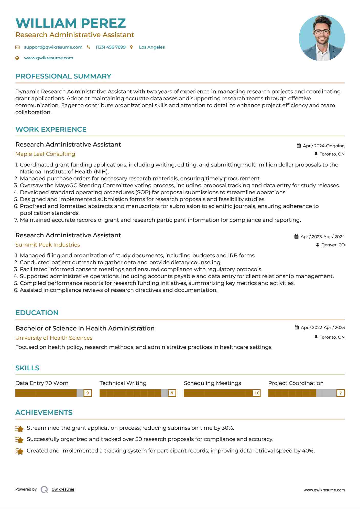 Research Administrative Assistant Resume Model