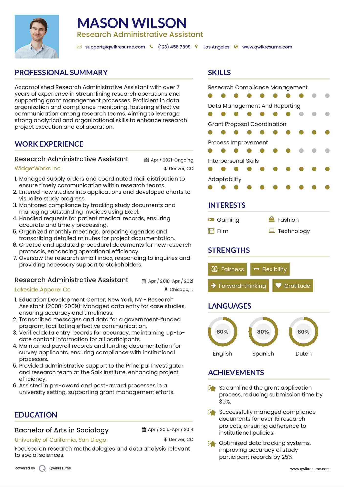 Research Administrative Assistant Resume Template