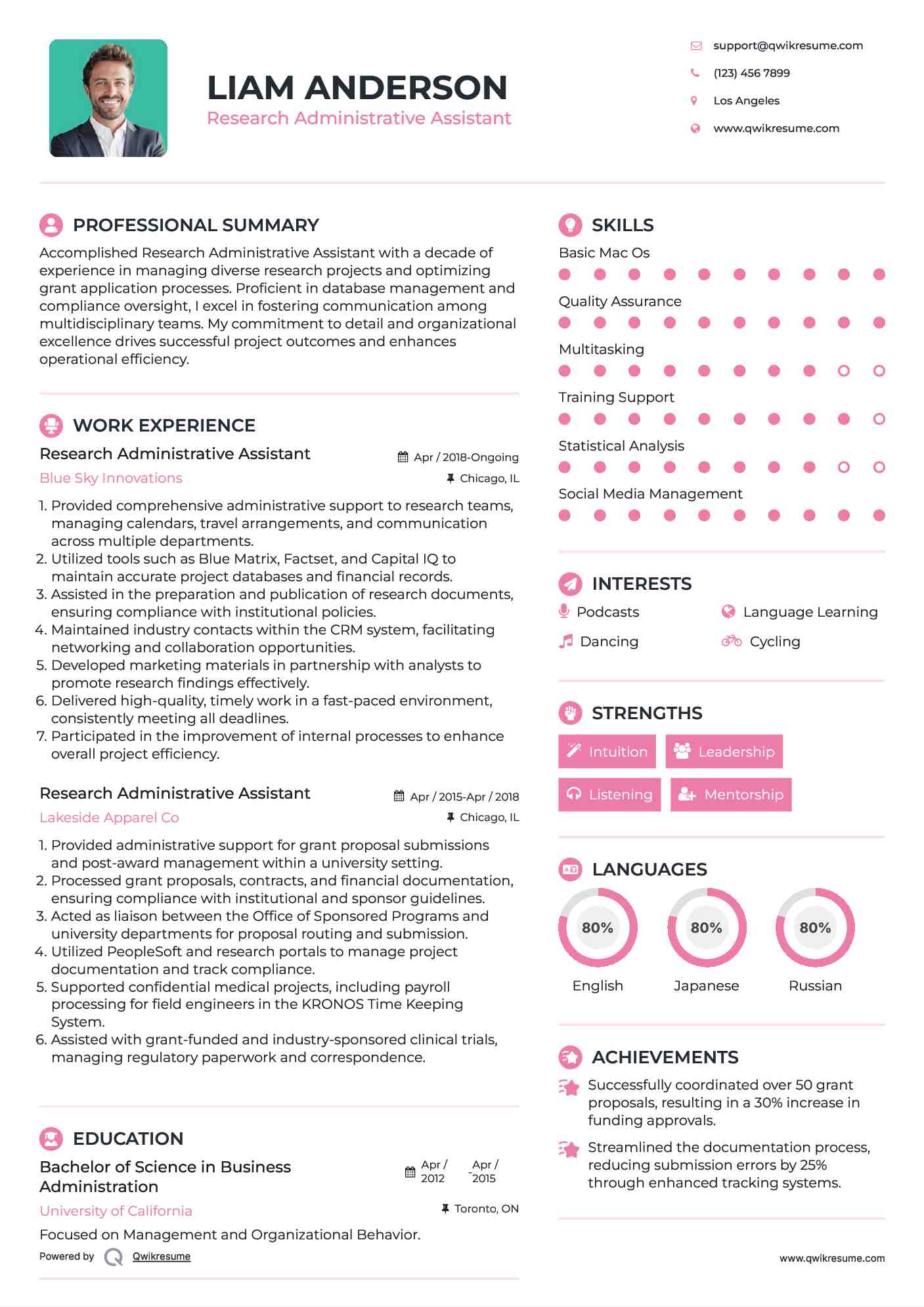 Research Administrative Assistant Resume Sample