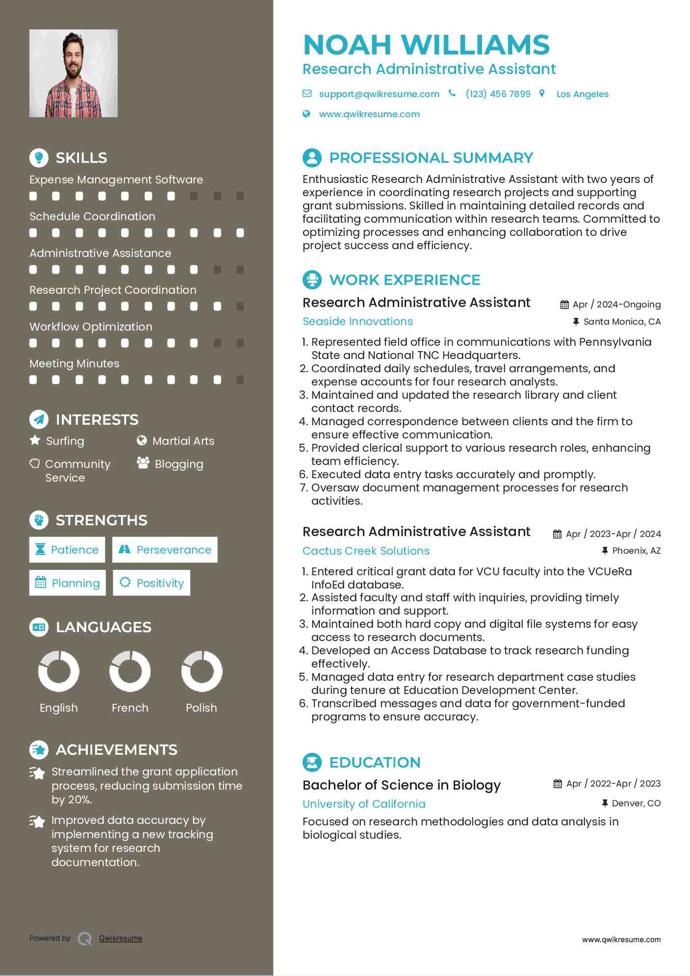 Research Administrative Assistant Resume Example