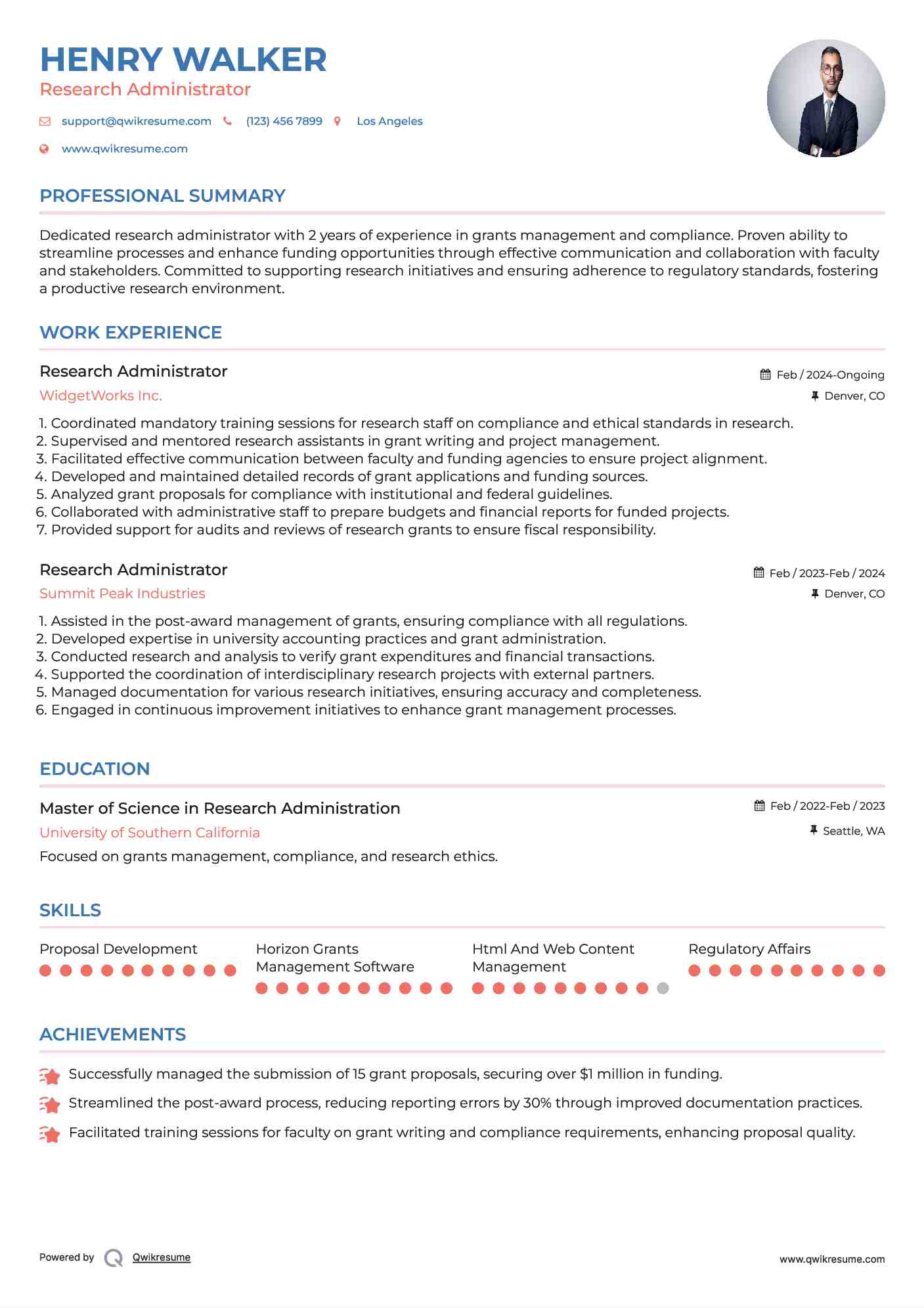 Research Administrator Resume Template
