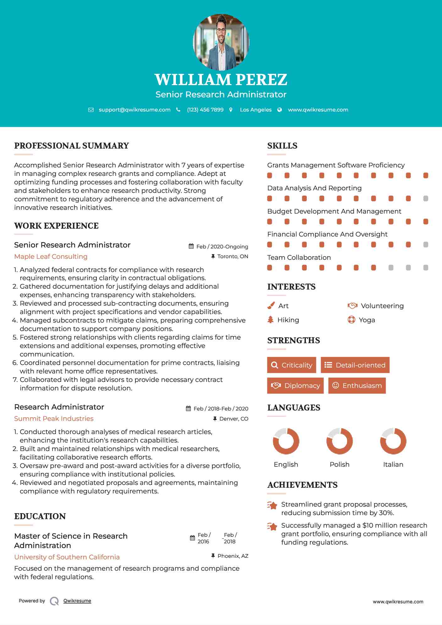 Senior Research Administrator Resume Format