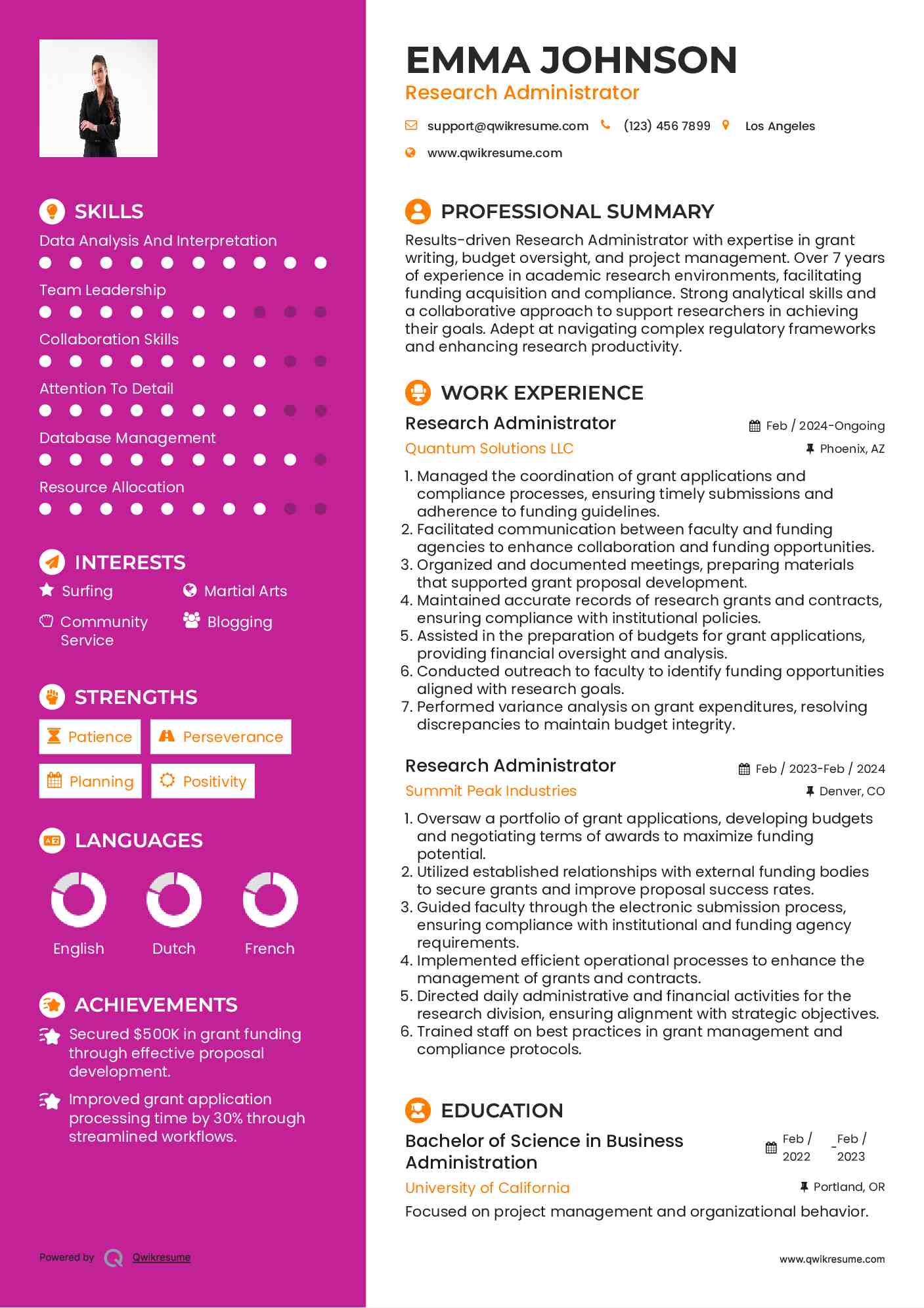 Research Administrator Resume Format