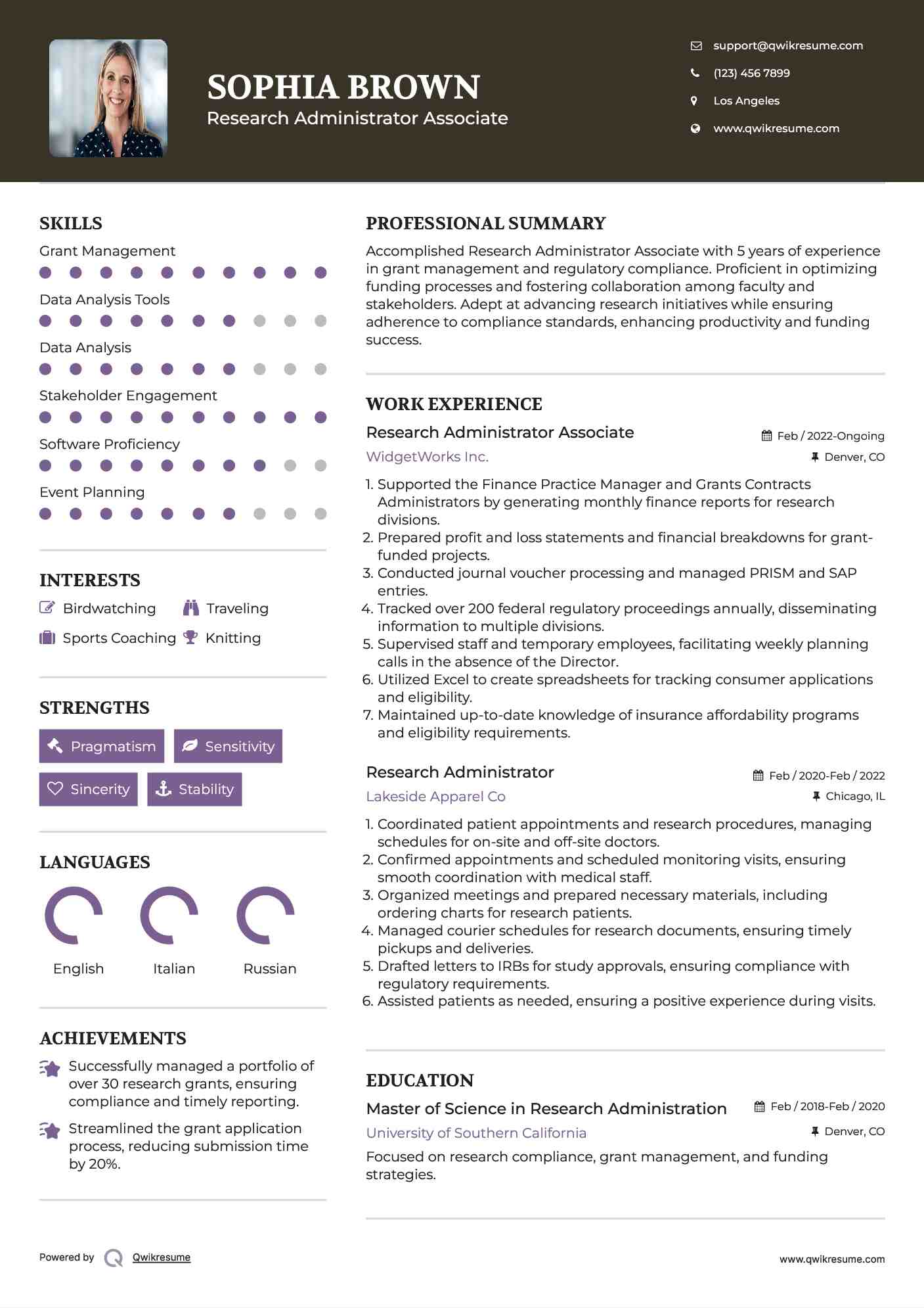 Research Administrator Associate Resume Template