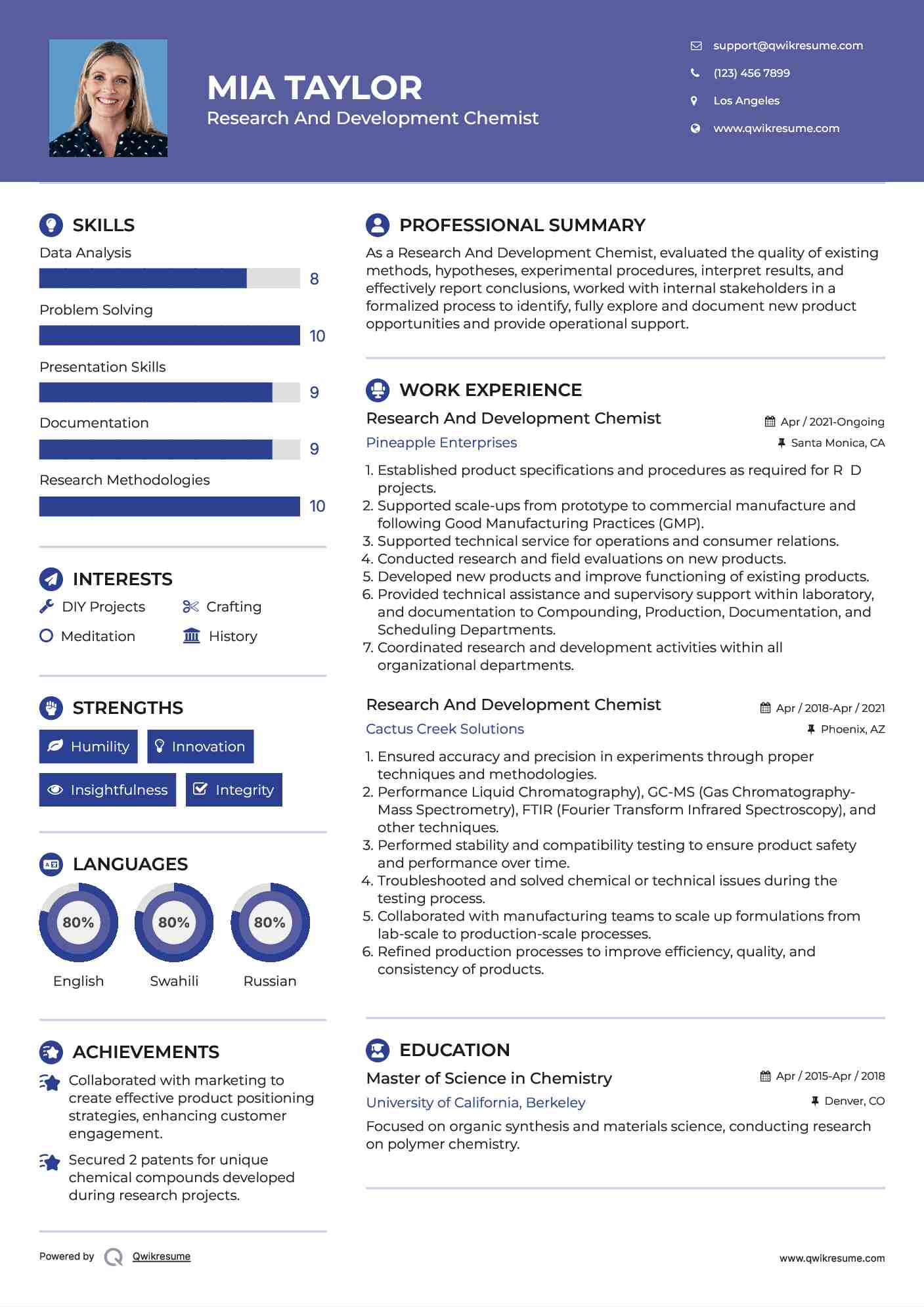 Research And Development Chemist Resume Format