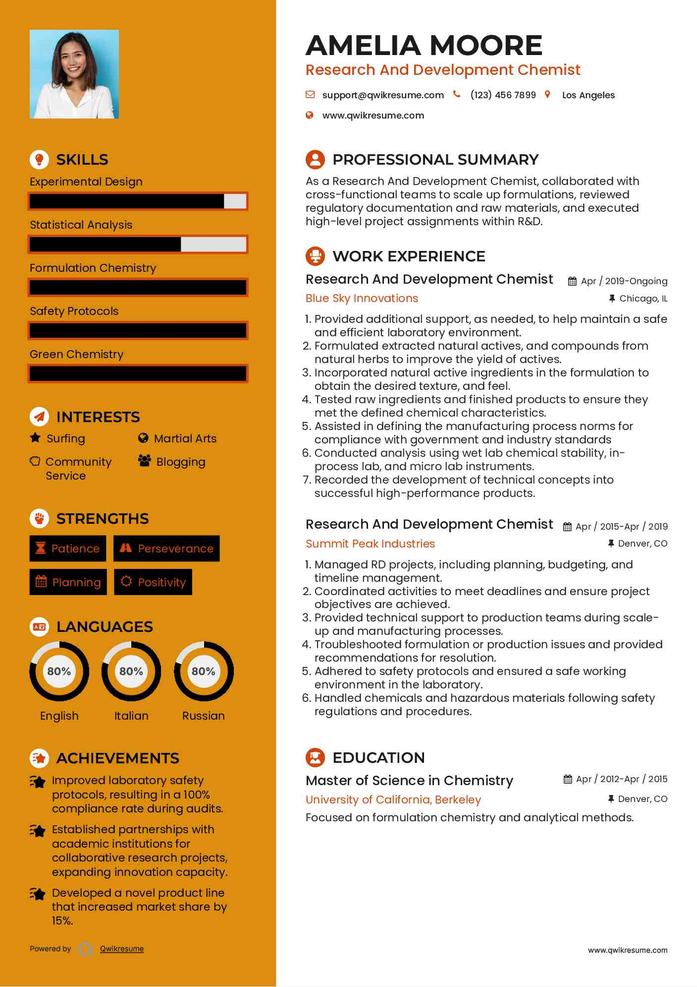 Research And Development Chemist Resume Model