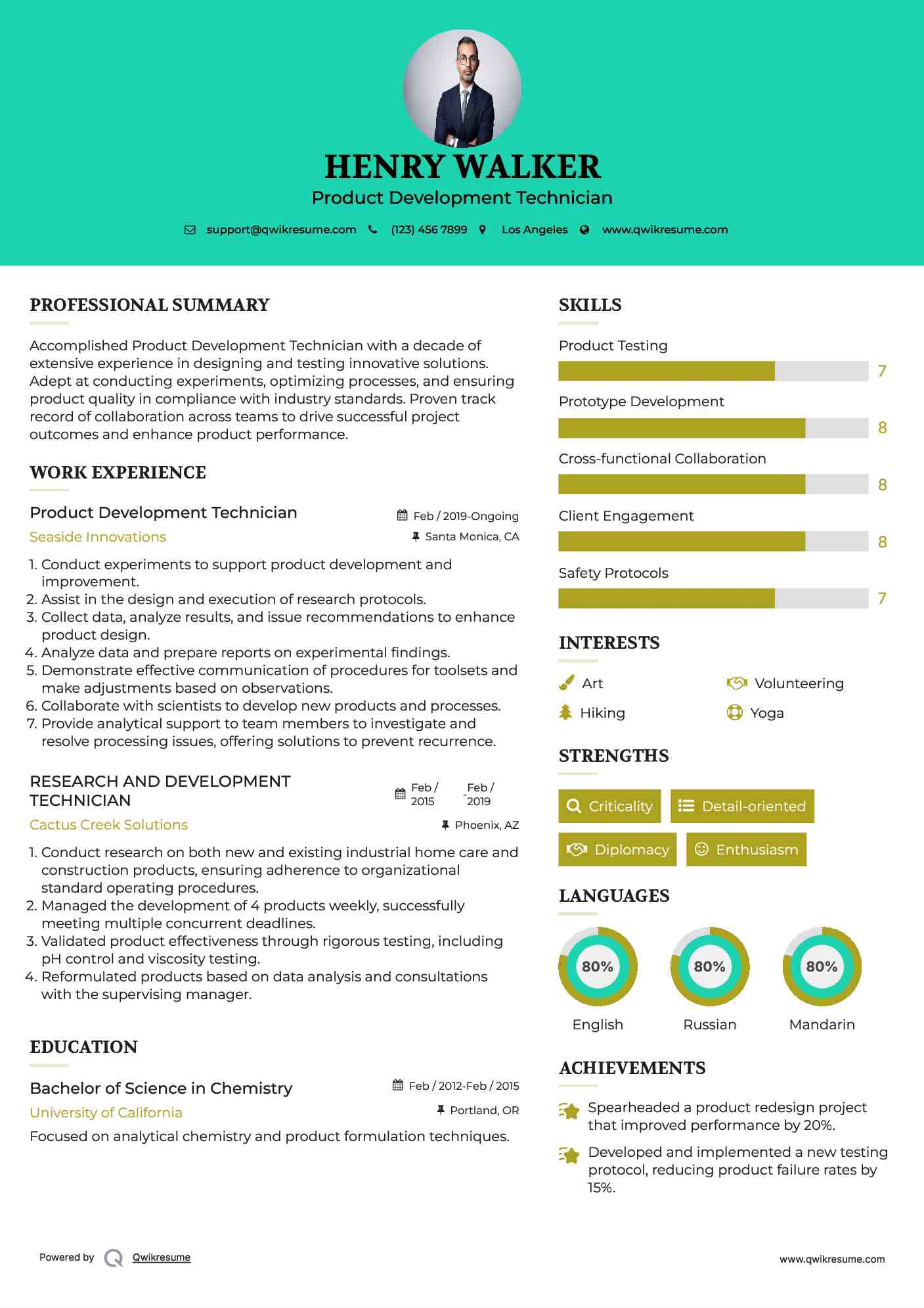 Product Development Technician Resume Format