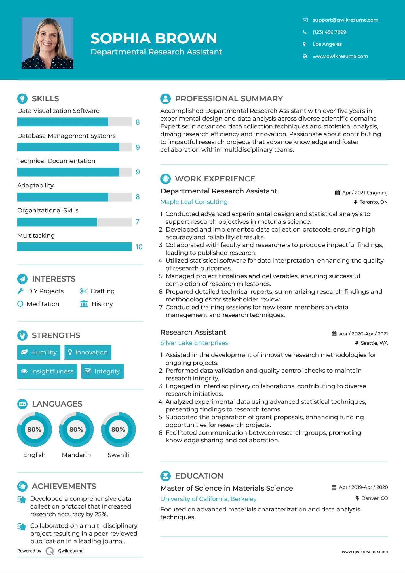 Departmental Research Assistant Resume Format