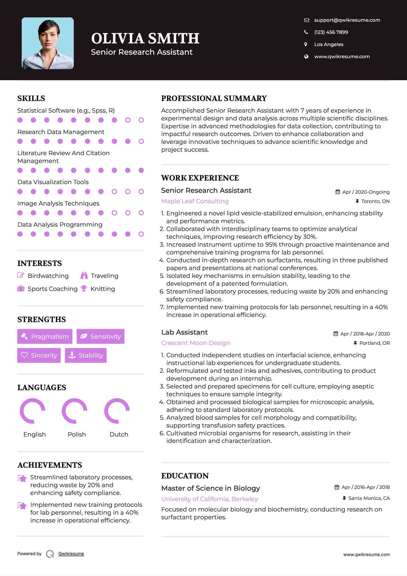 Senior Research Assistant Resume Example
