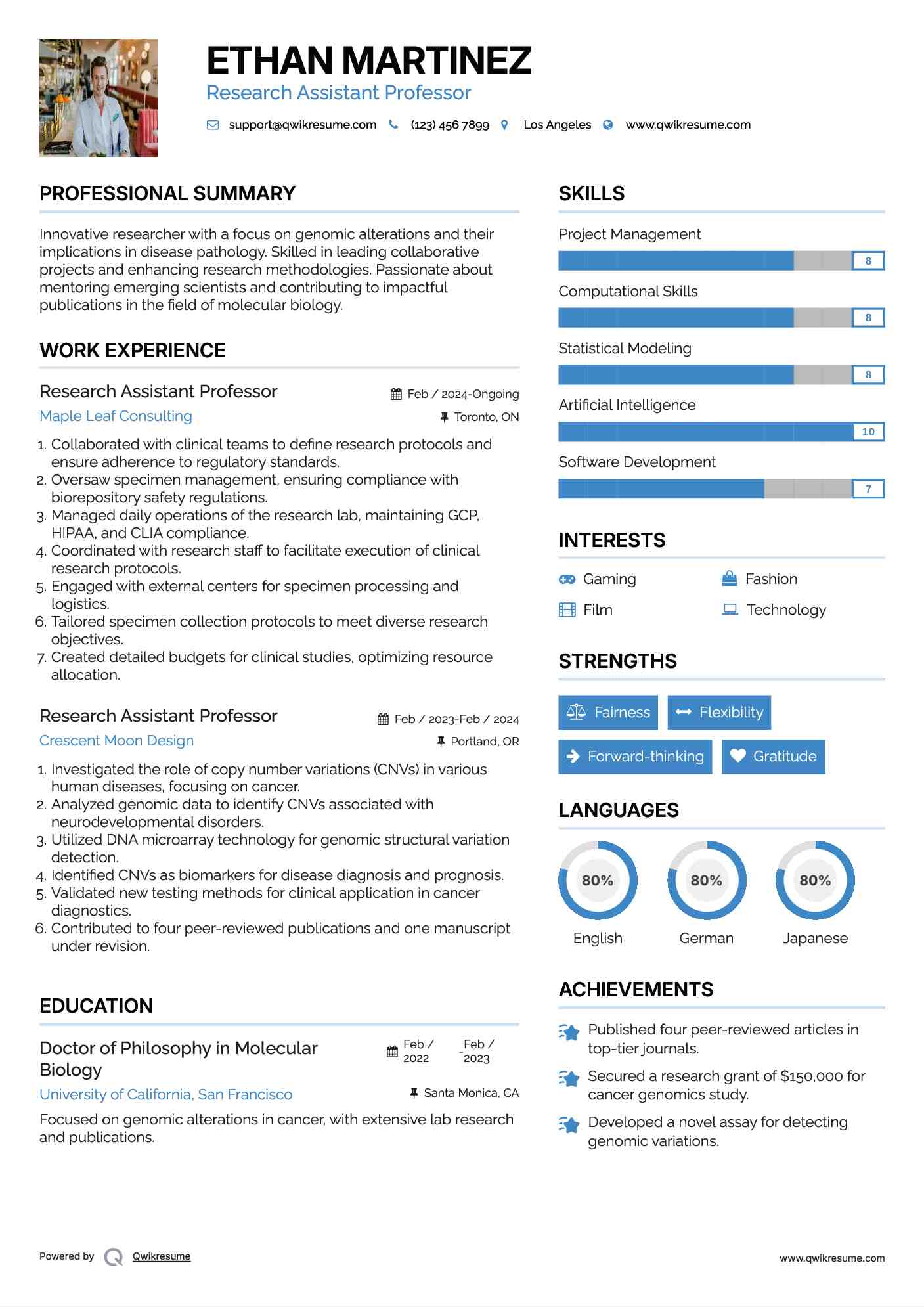 Research Assistant Professor Resume Model