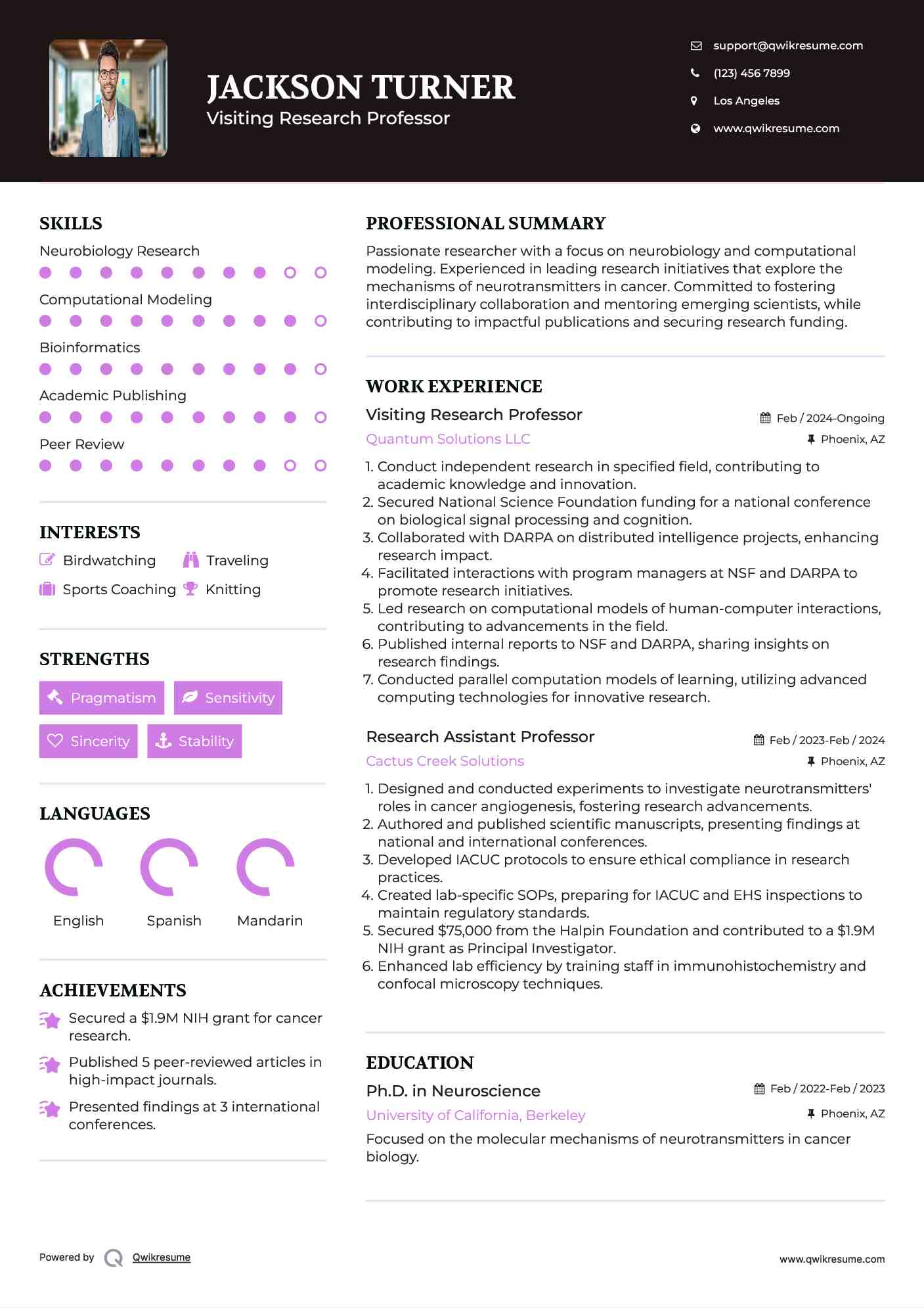 Visiting Research Professor Resume Model