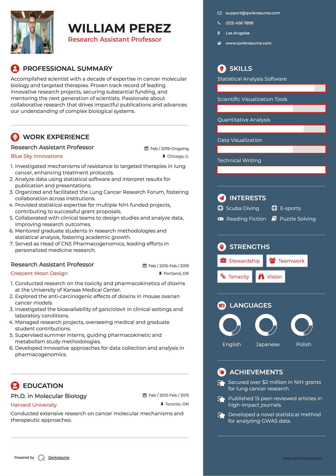 Research Assistant Professor Resume Example