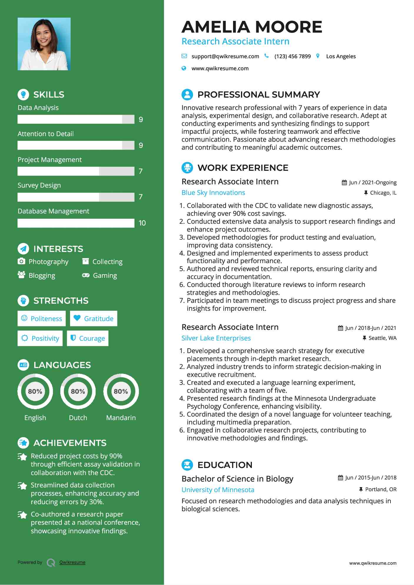 Research Associate Intern Resume Template