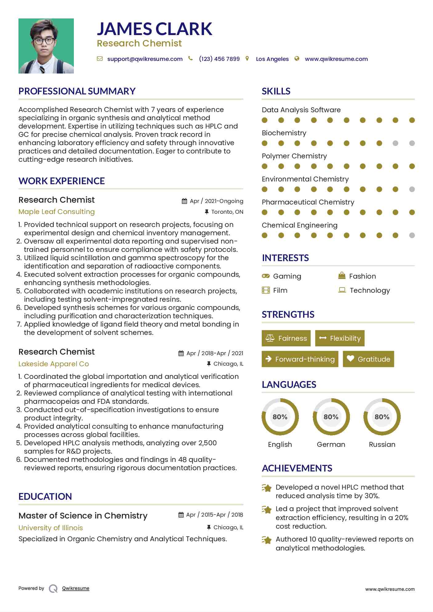 Research Chemist Resume Format