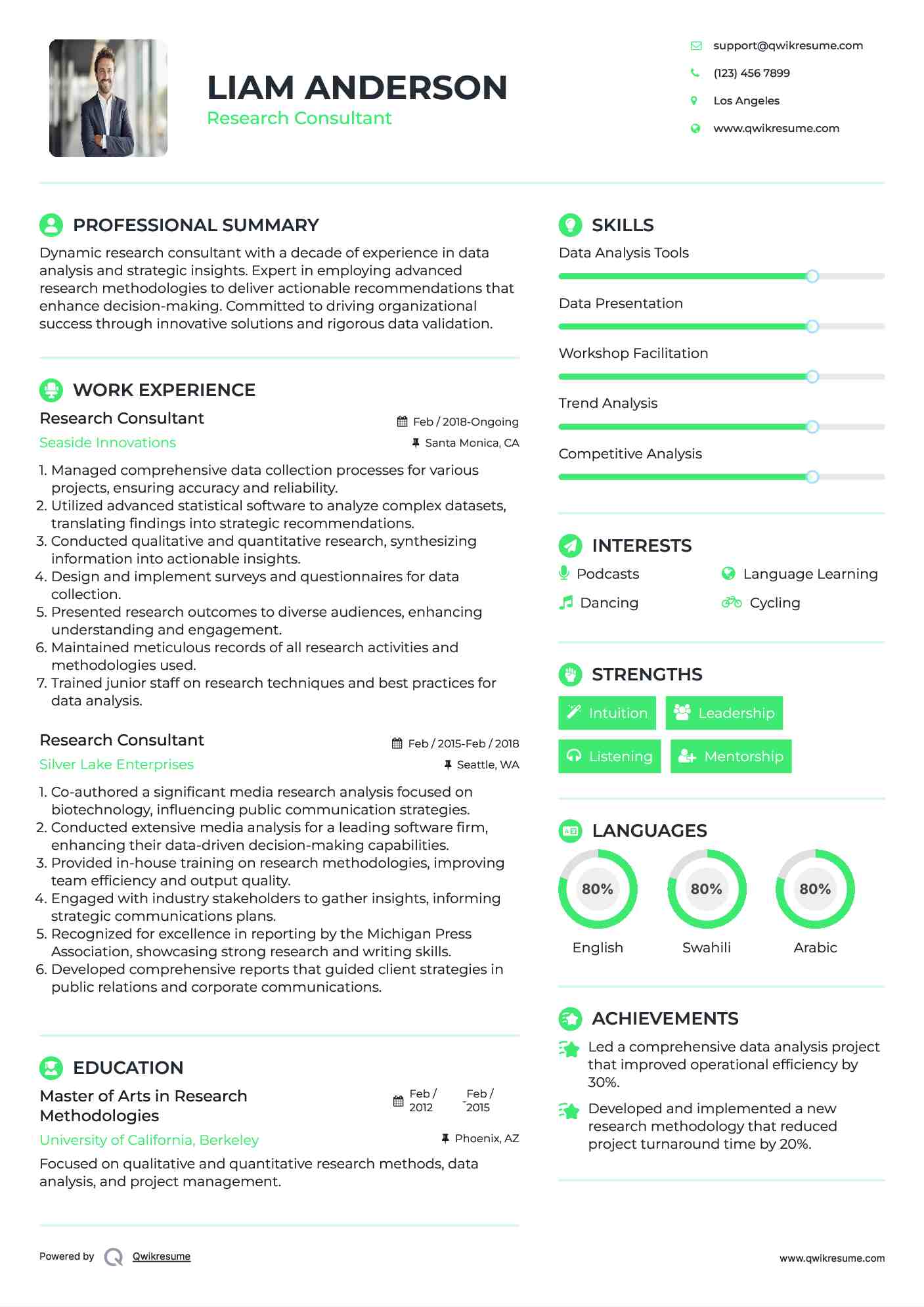 Research Consultant Resume Sample