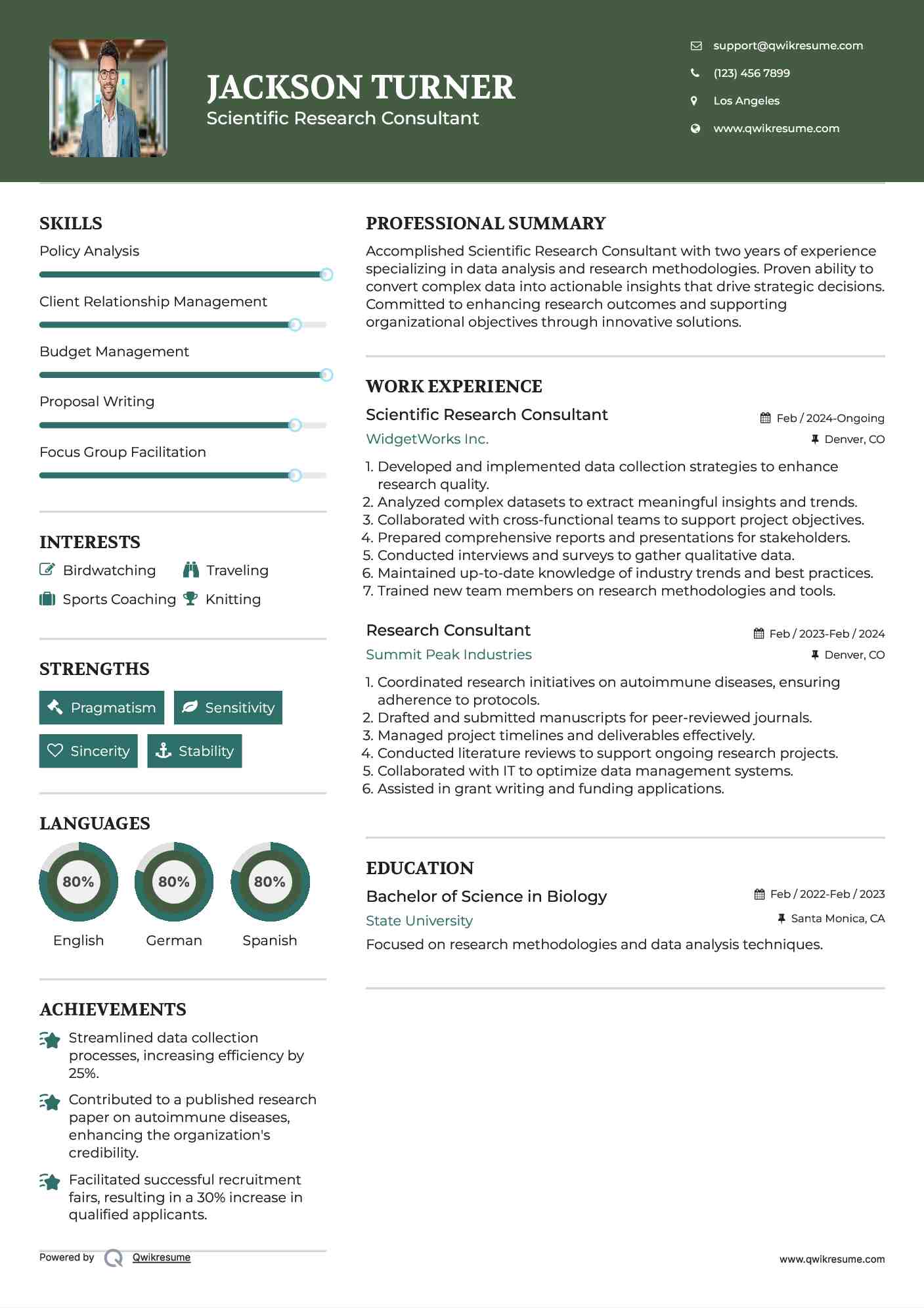 Scientific Research Consultant Resume Sample