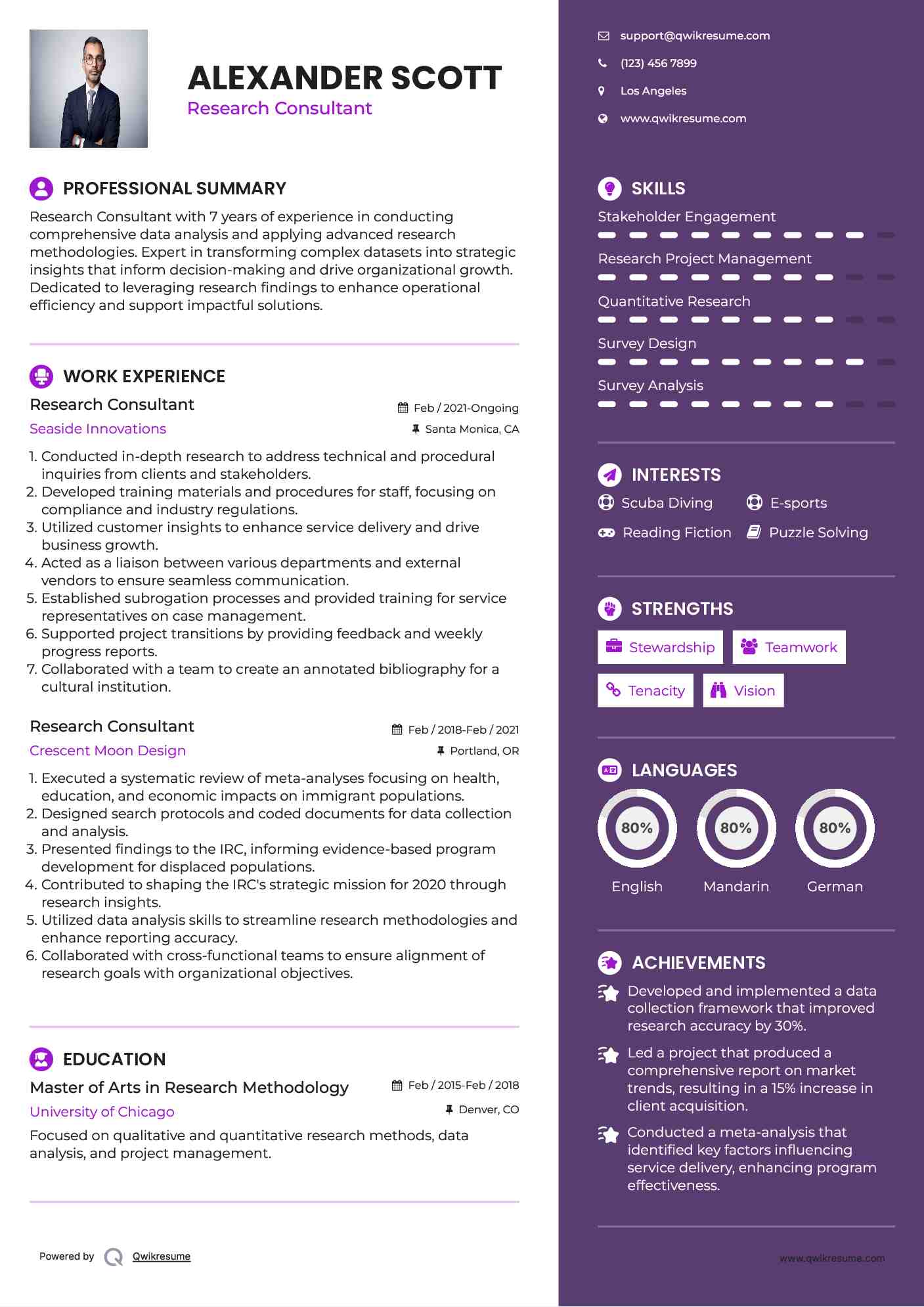 Research Consultant Resume Model