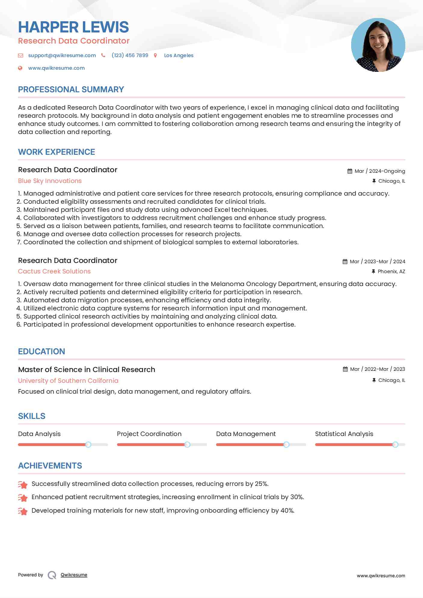 Research Data Coordinator Resume Format