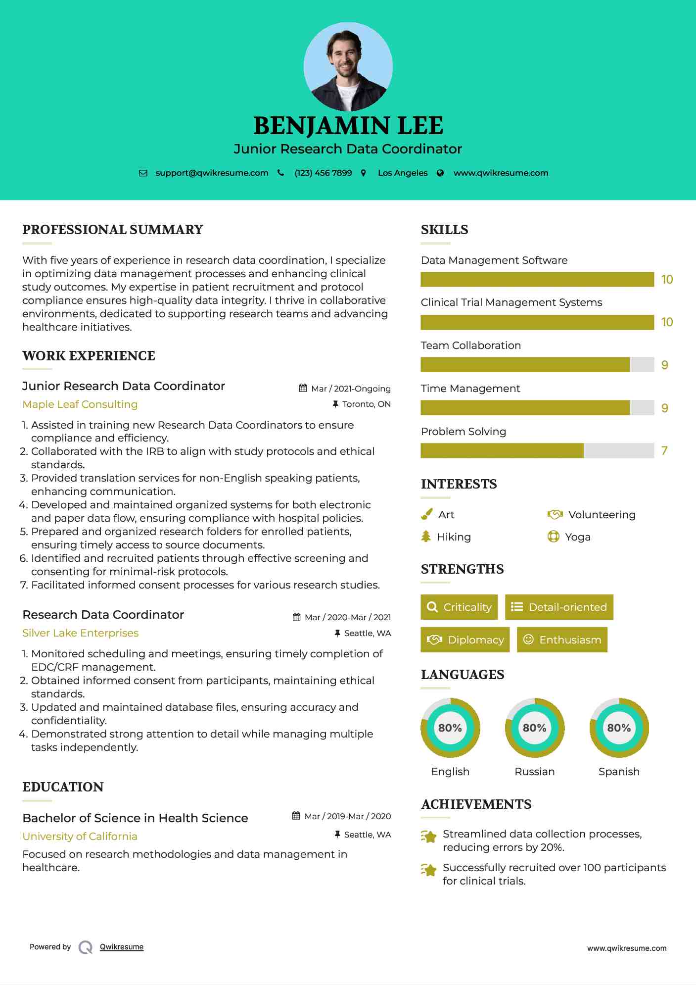 Junior Research Data Coordinator Resume Model
