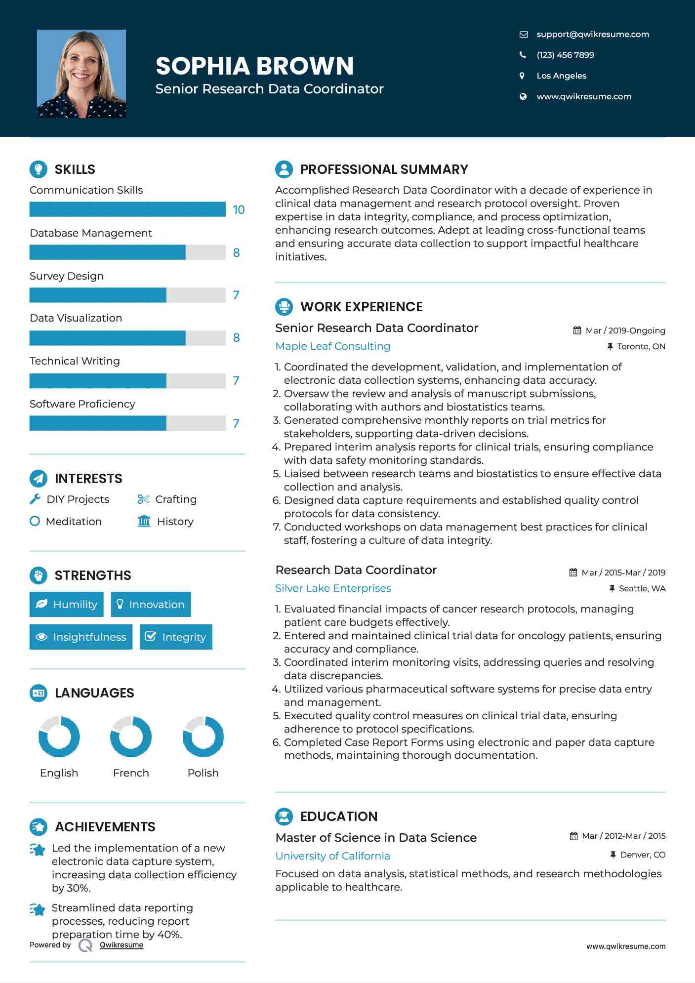 Senior Research Data Coordinator Resume Format