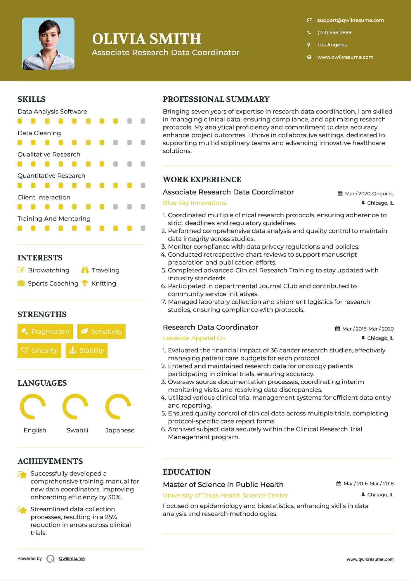 Associate Research Data Coordinator Resume Format