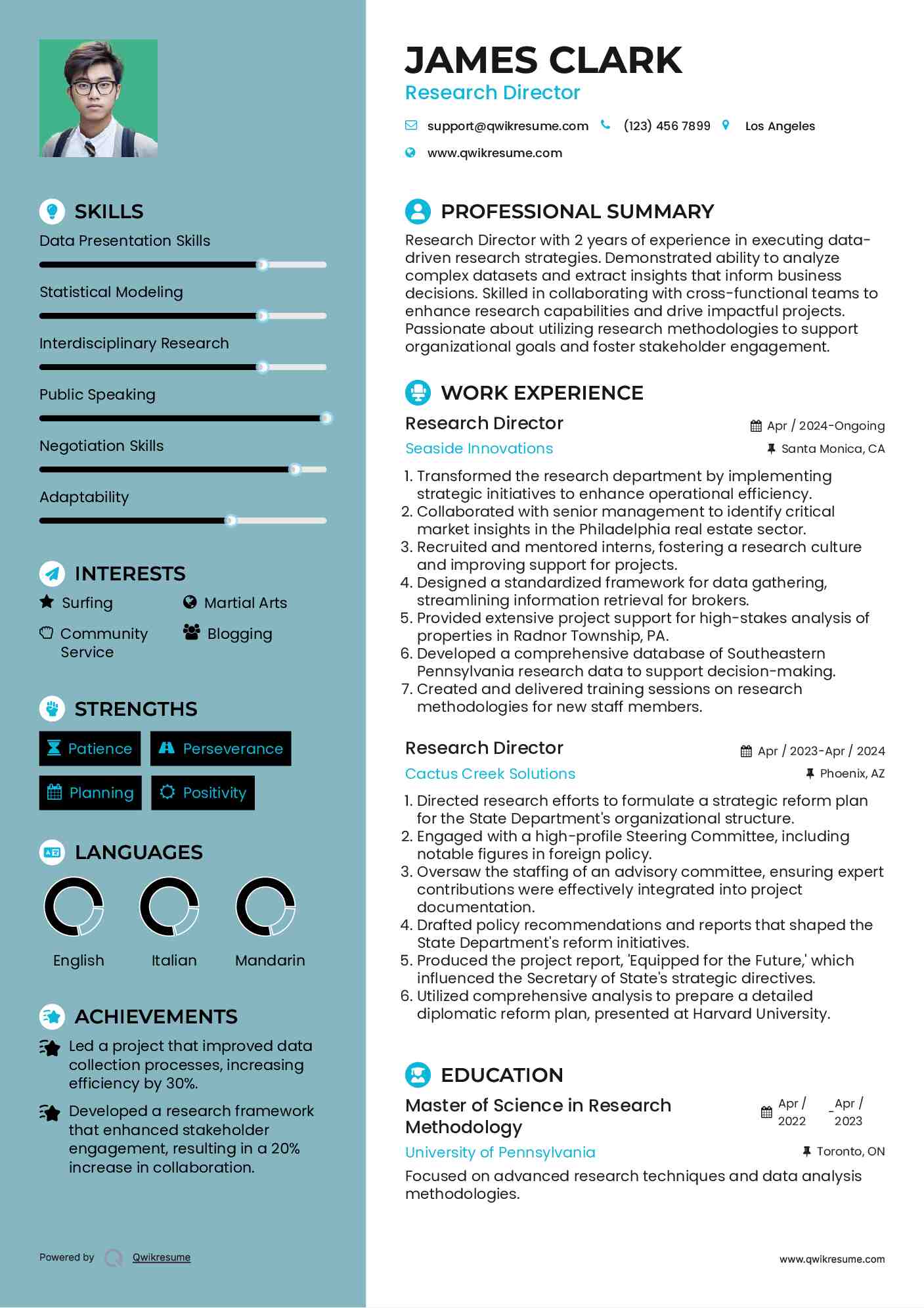 Research Director Resume Example