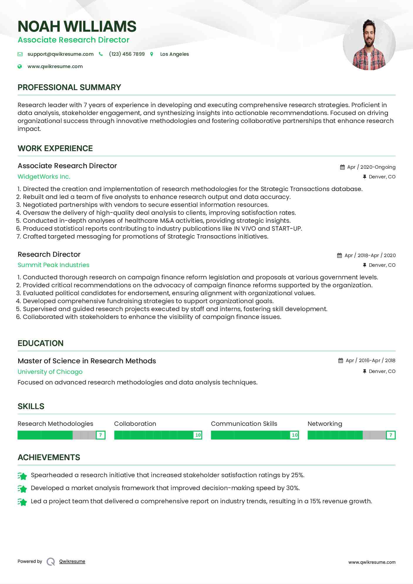 Associate Research Director Resume Format