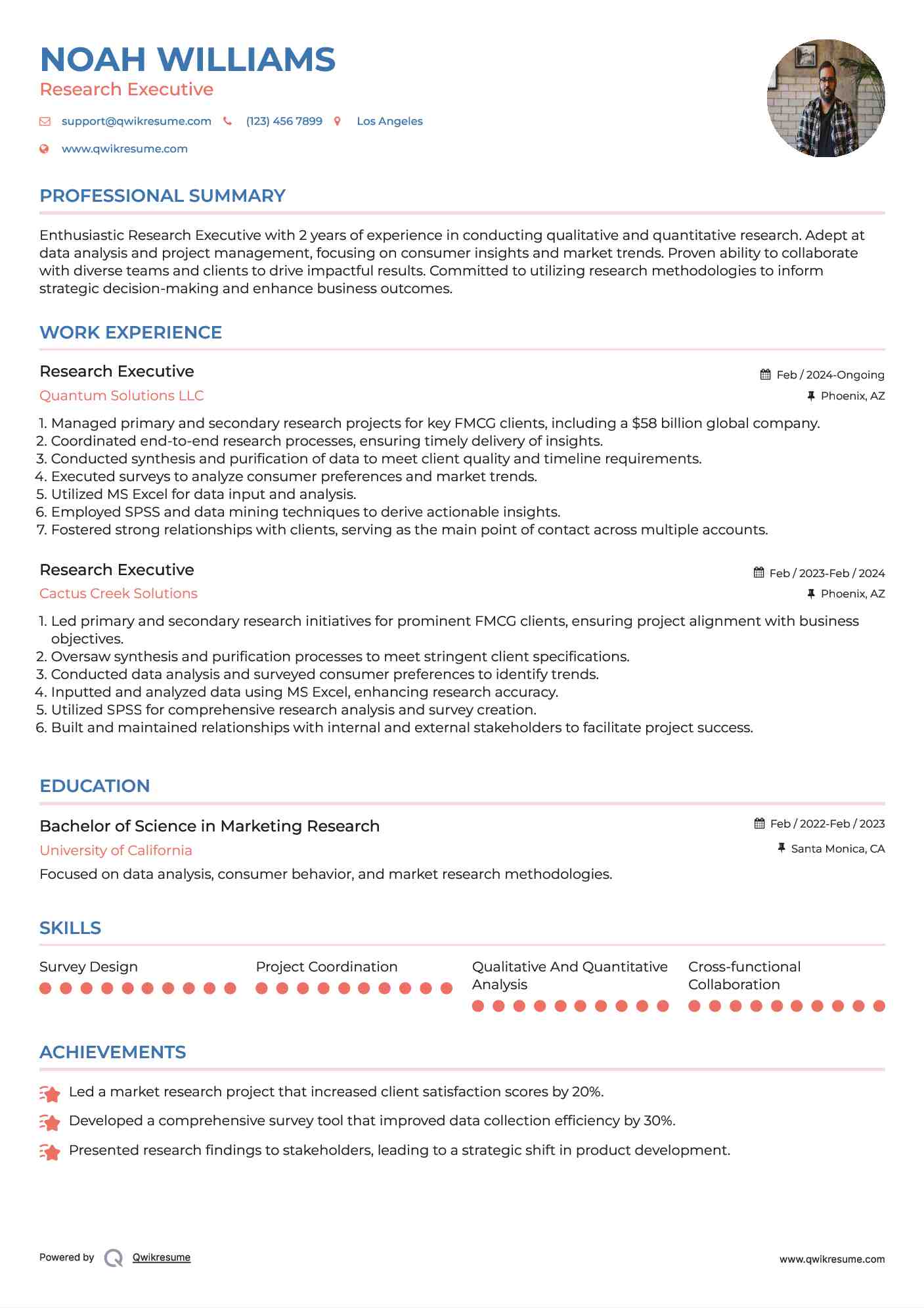 Research Executive Resume Format
