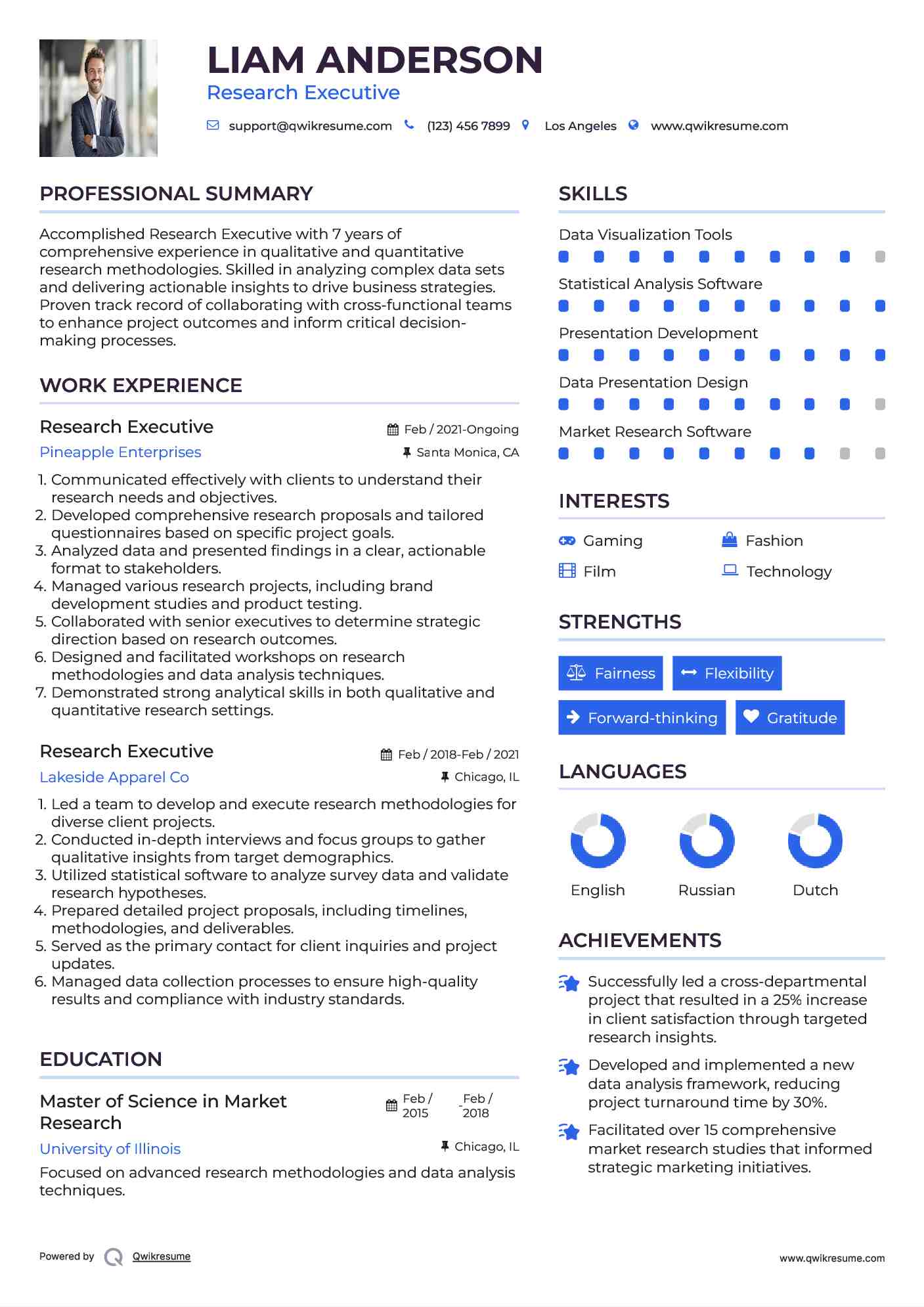 Research Executive Resume Sample