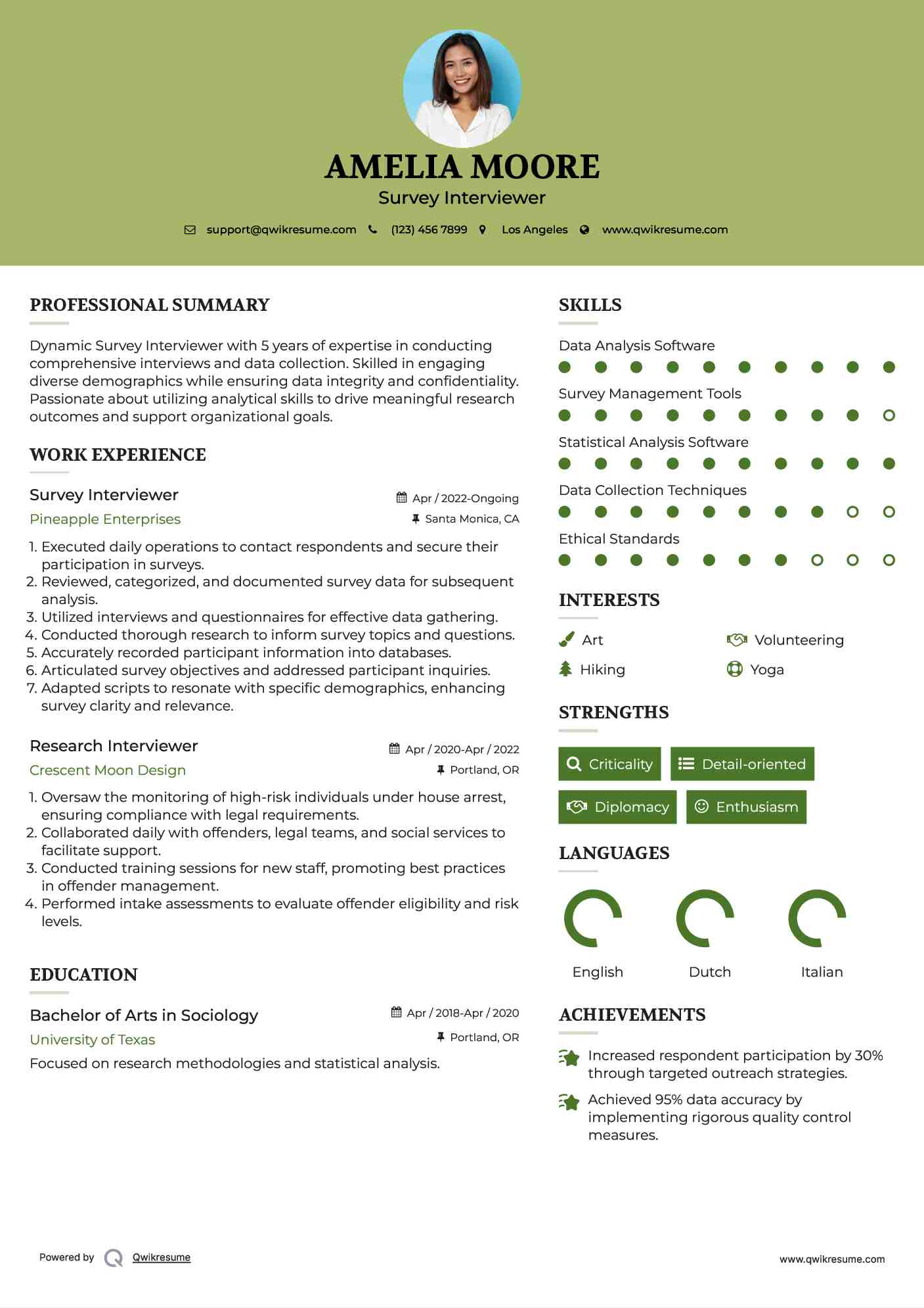 Survey Interviewer Resume Sample