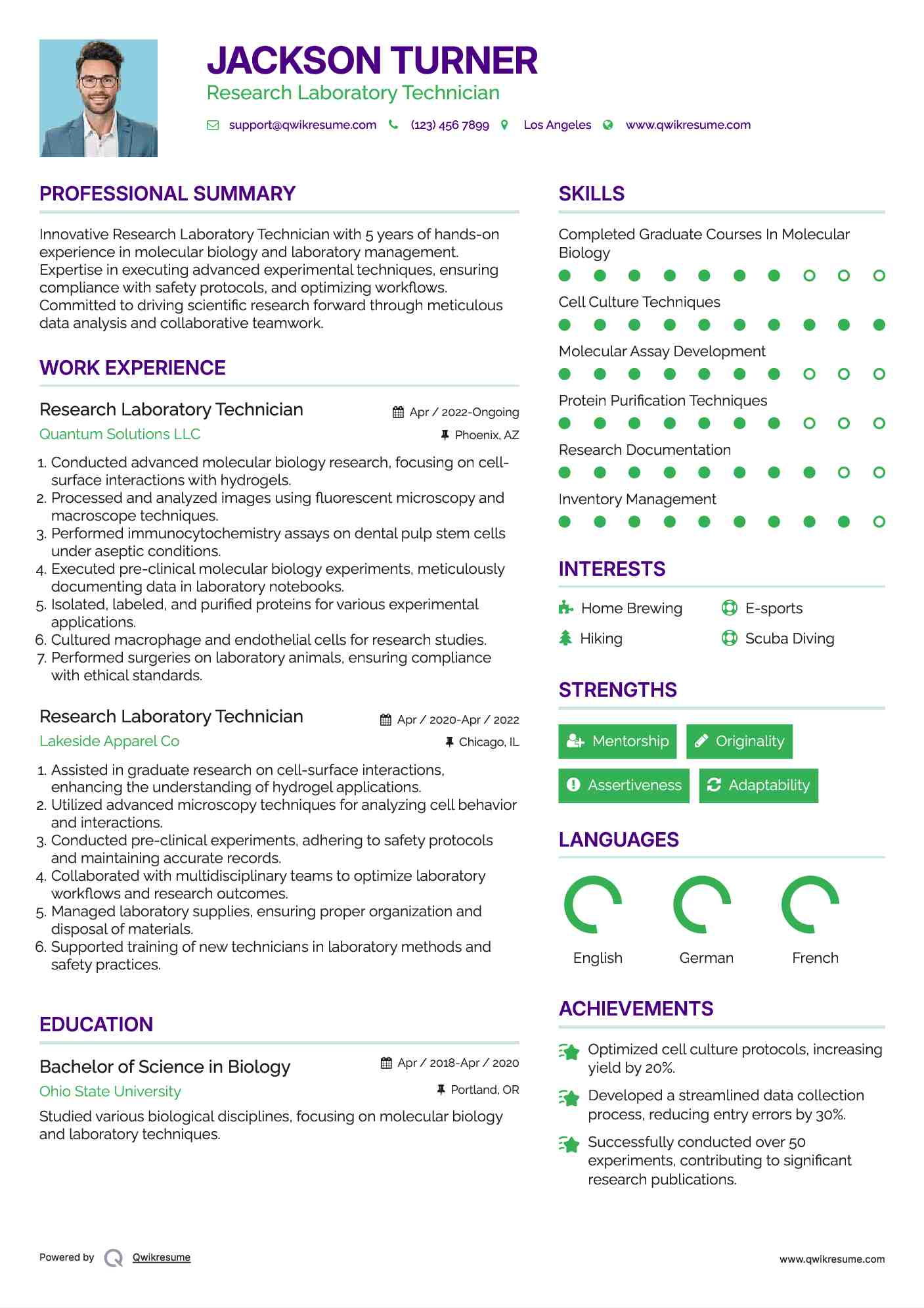 Research Laboratory Technician Resume Example