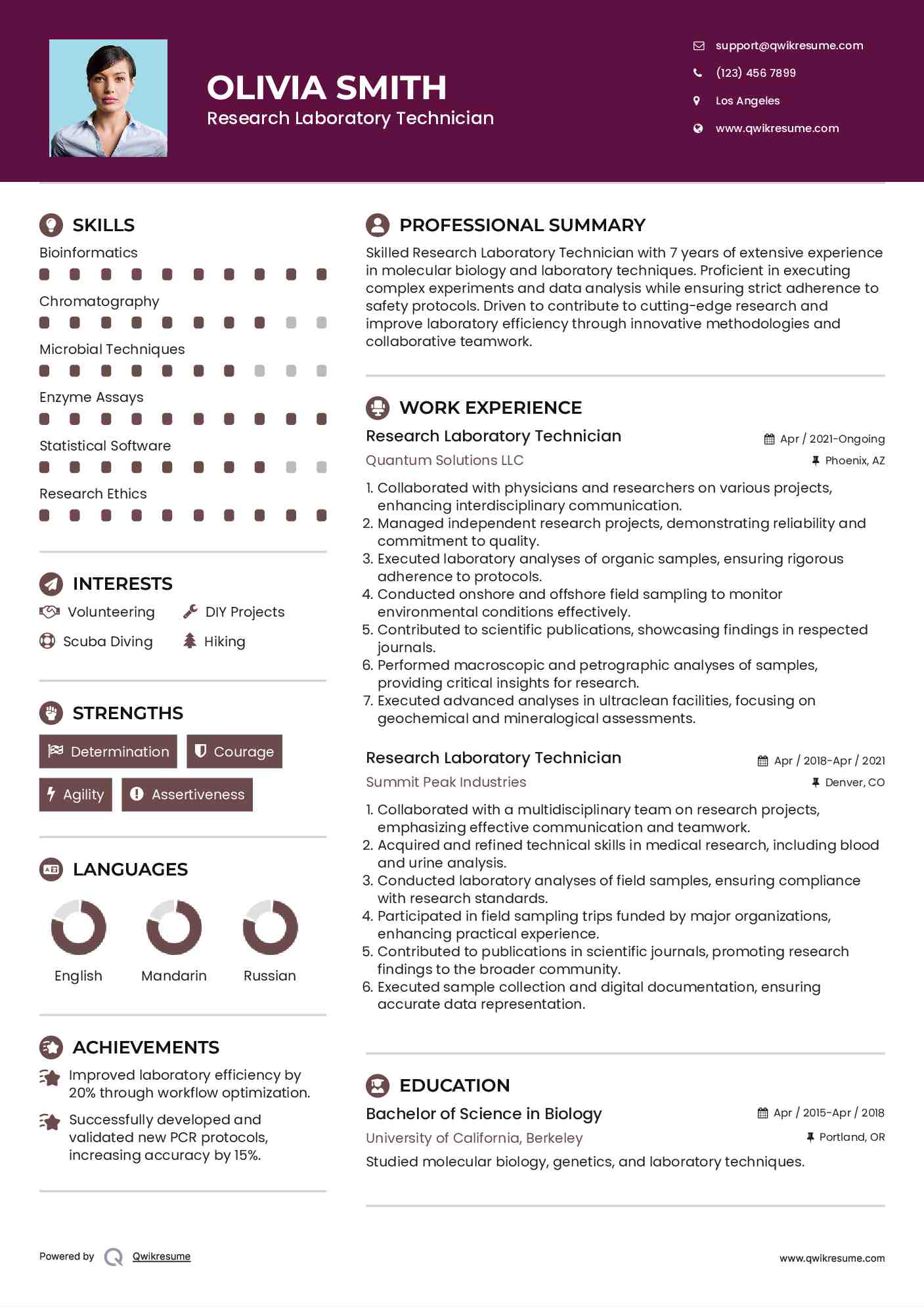 Research Laboratory Technician Resume Example
