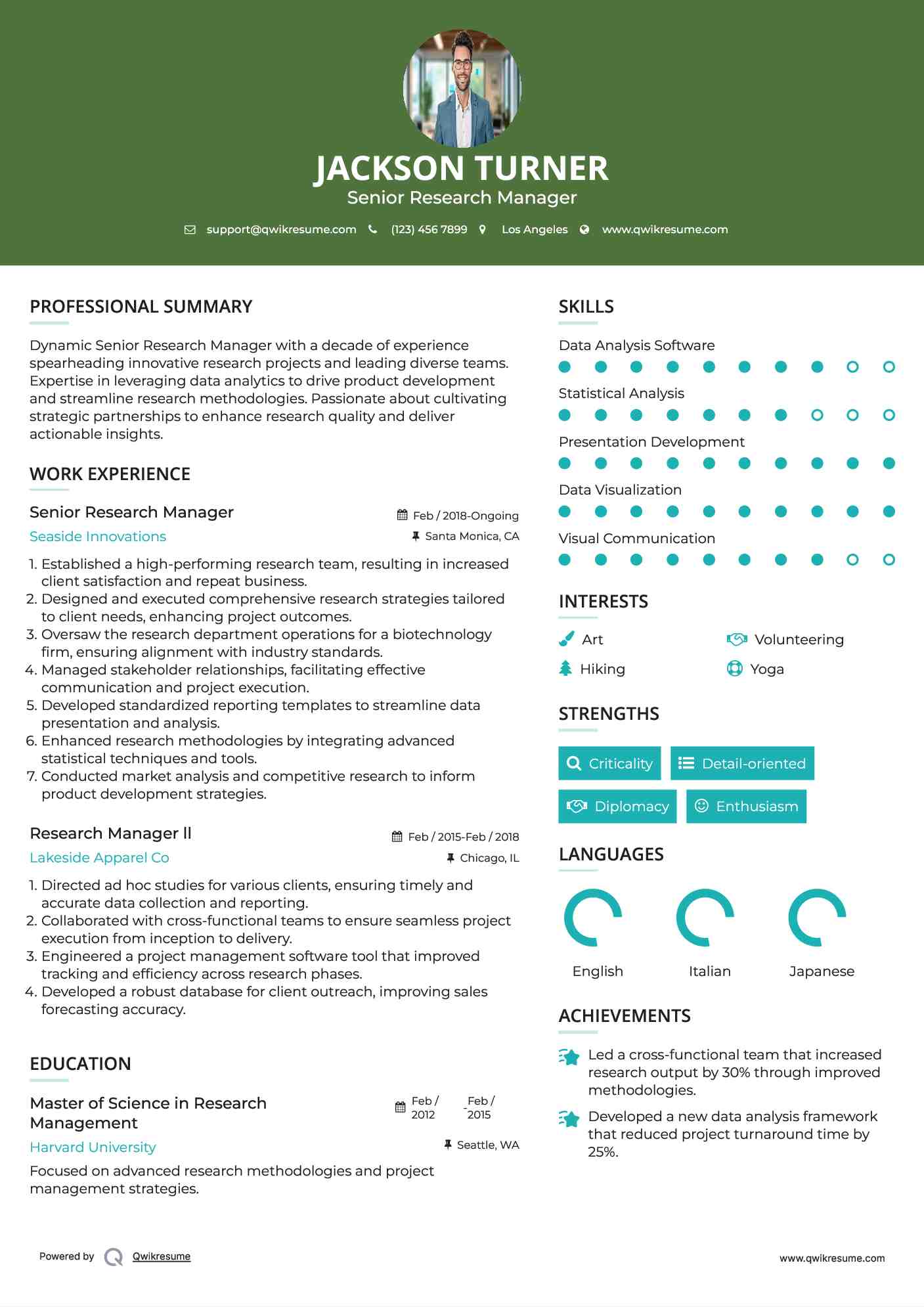 Senior Research Manager Resume Format