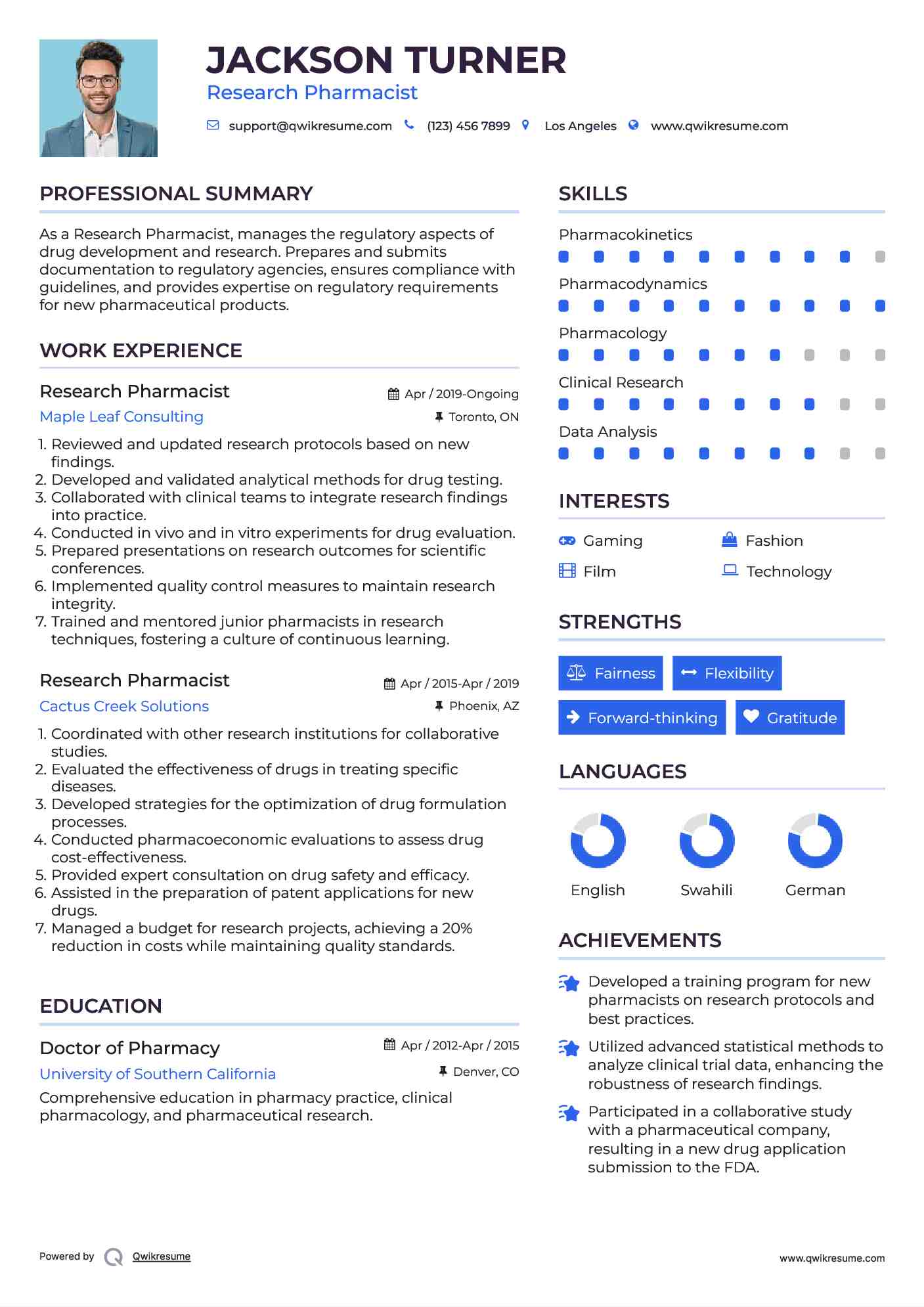 Research Pharmacist Resume Format
