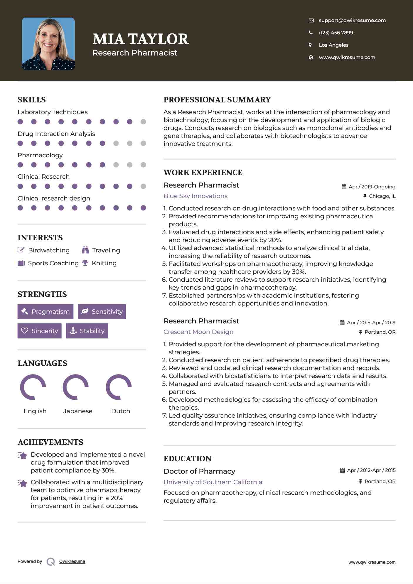 Research Pharmacist Resume Model