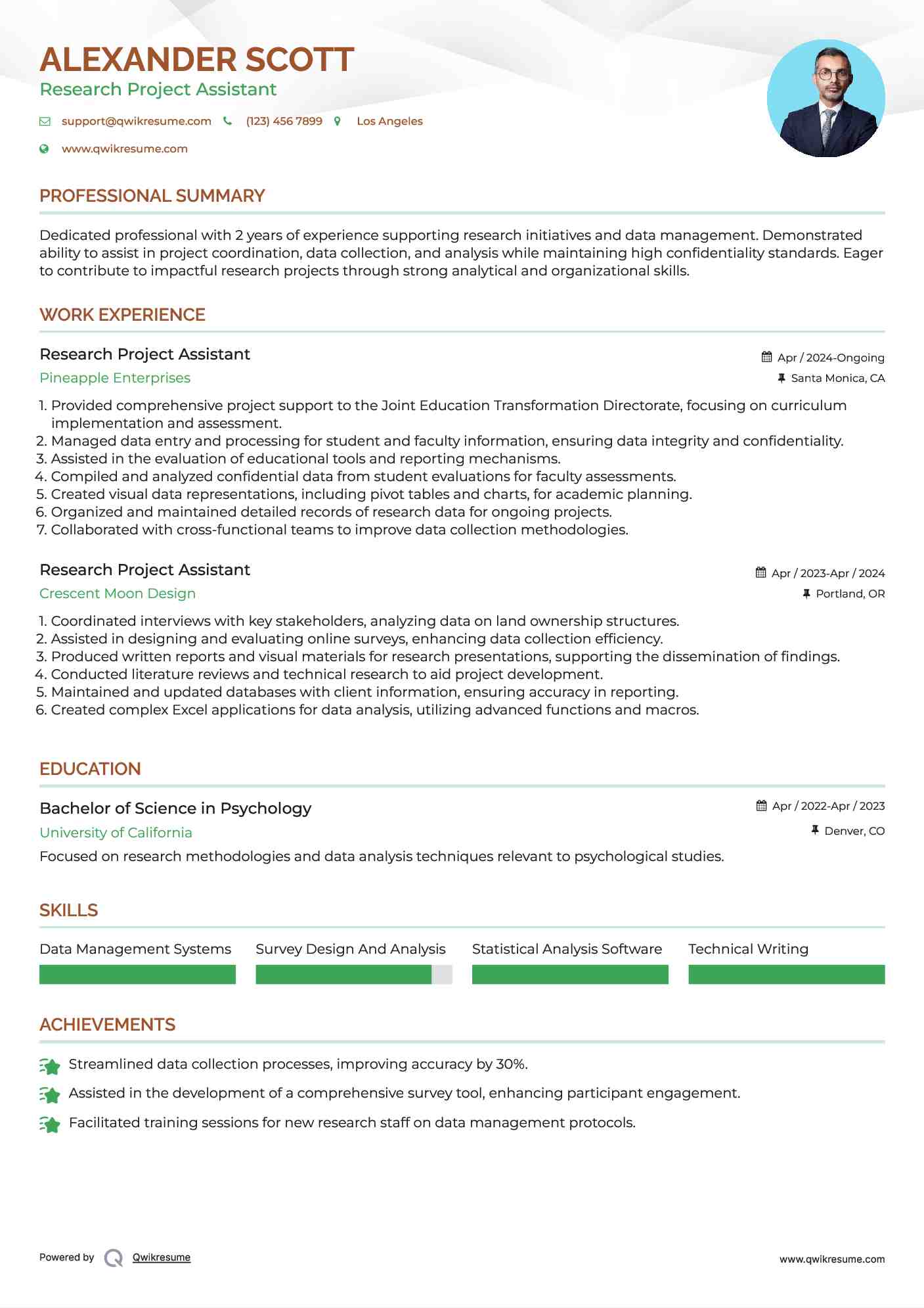 Research Project Assistant Resume Model
