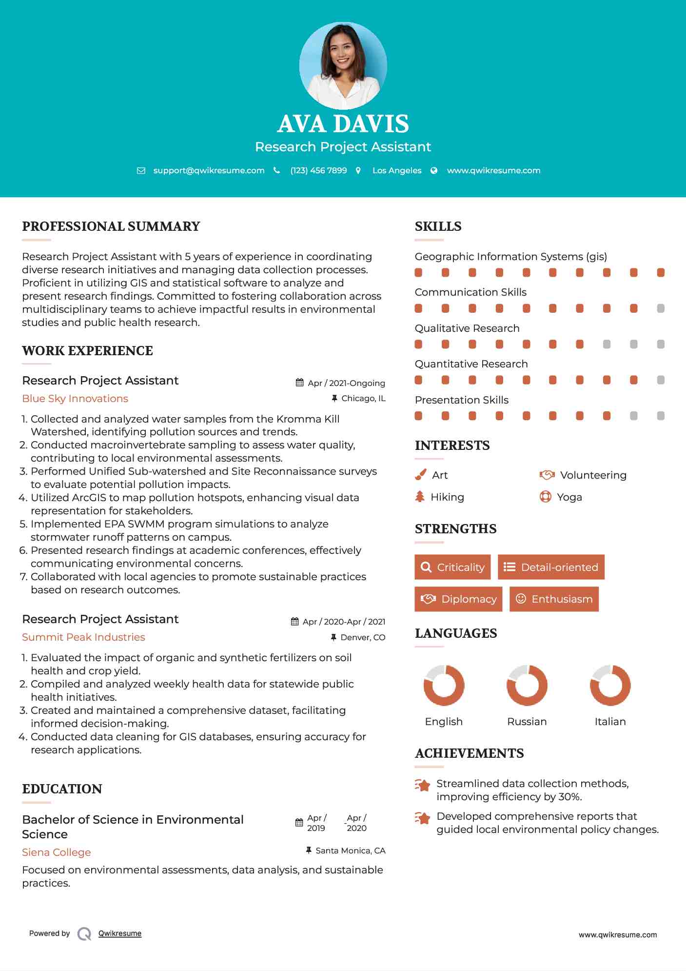 Research Project Assistant Resume Model