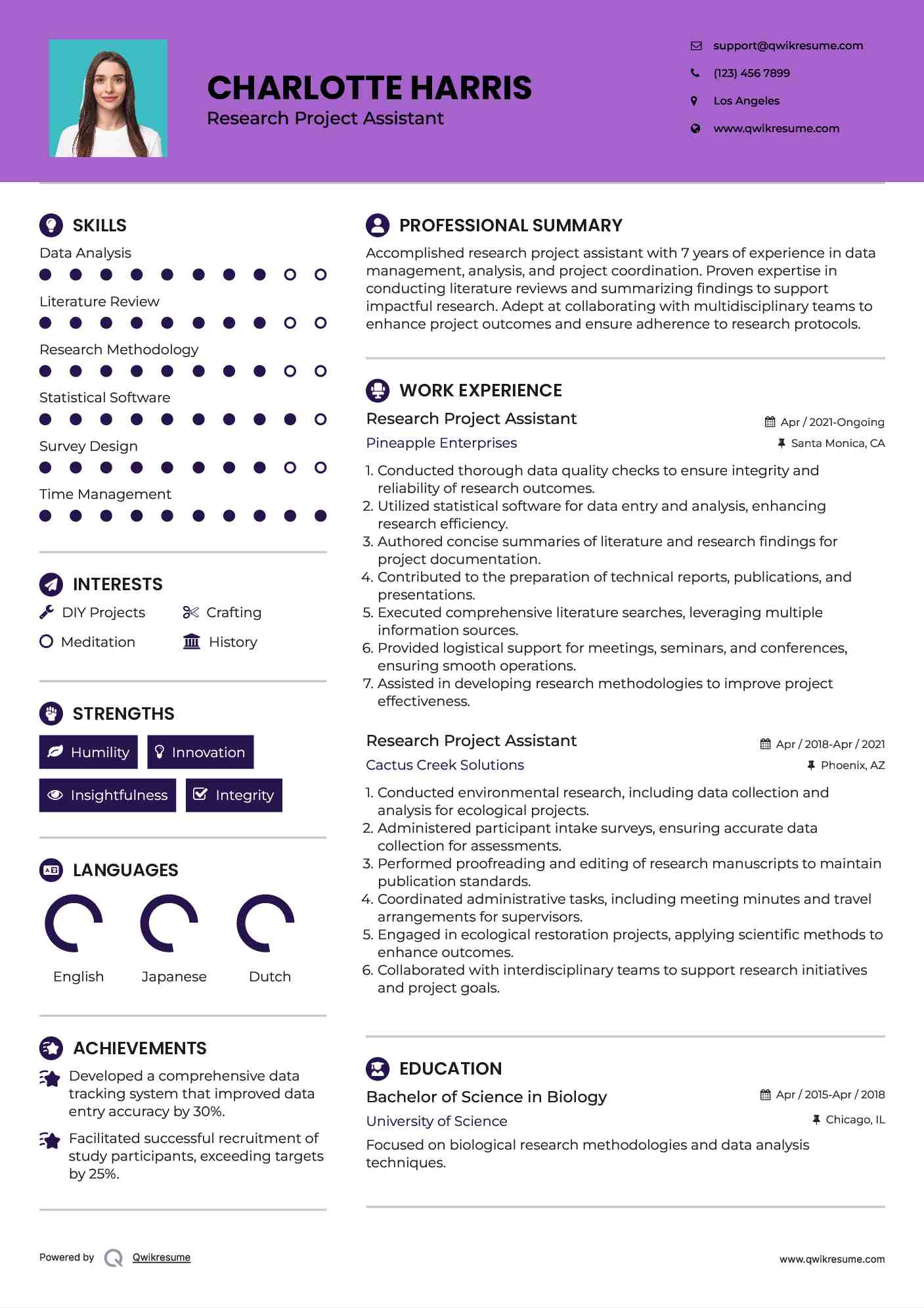 Research Project Assistant Resume Model
