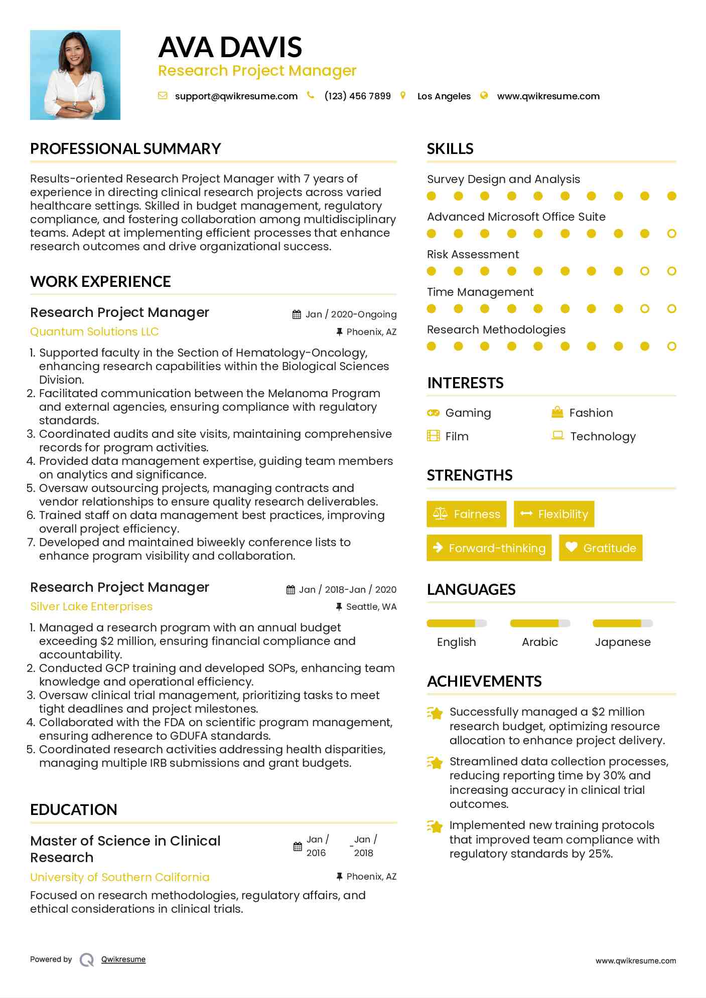Research Project Manager Resume Format