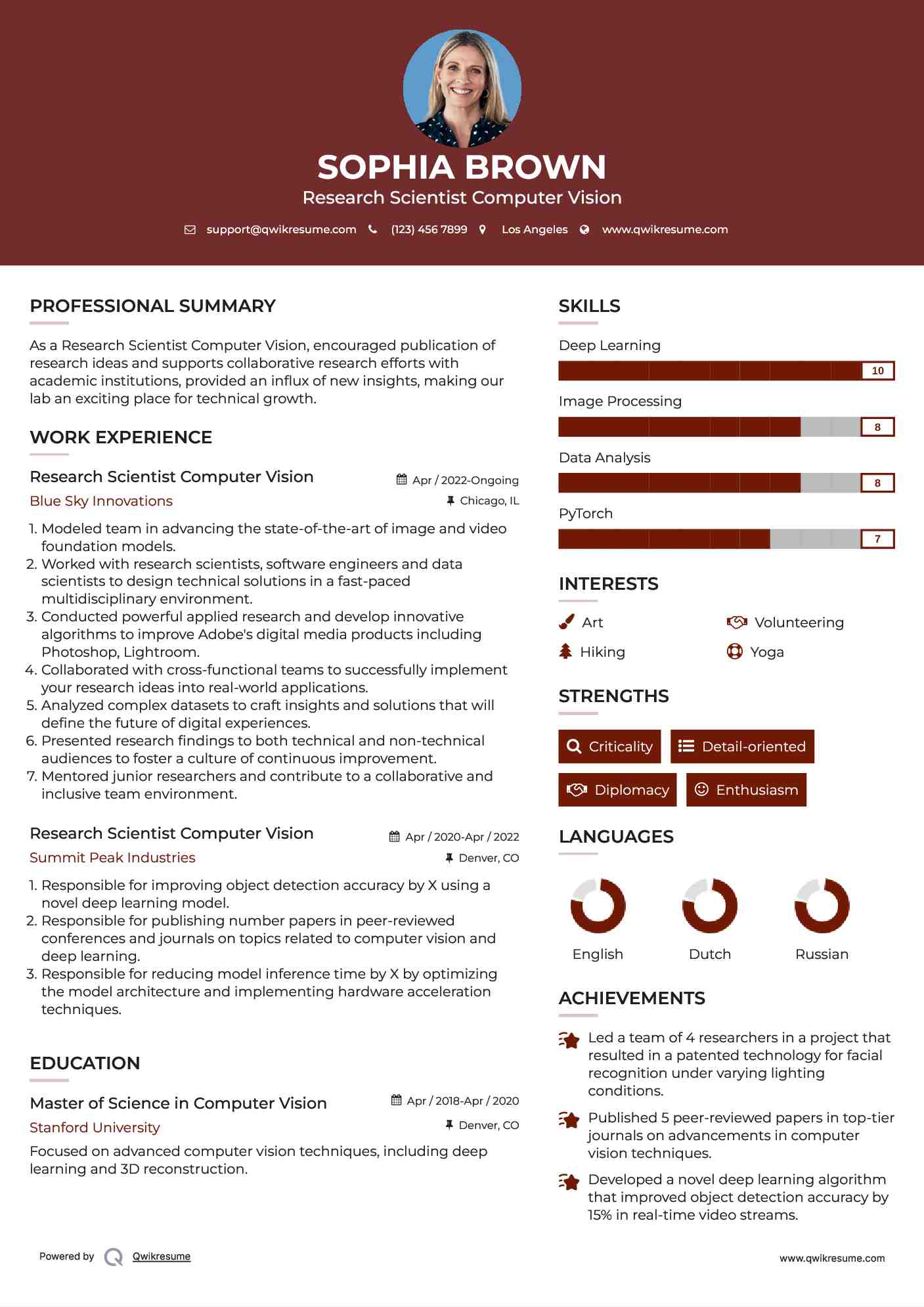 Research Scientist Computer Vision Resume Template